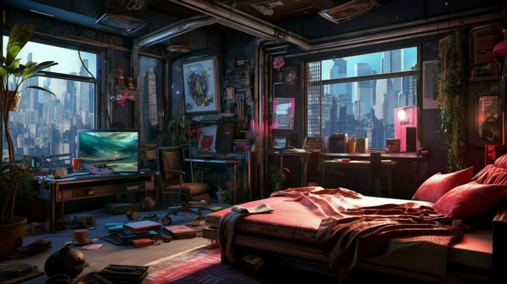 cyberpunk apartment interior photo