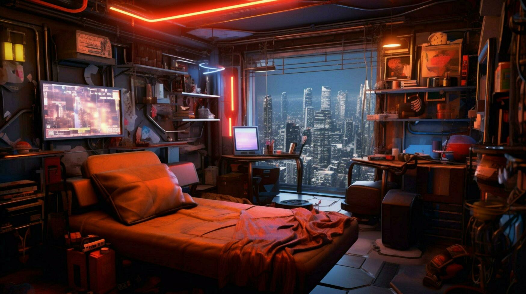 cyberpunk apartment interior photo