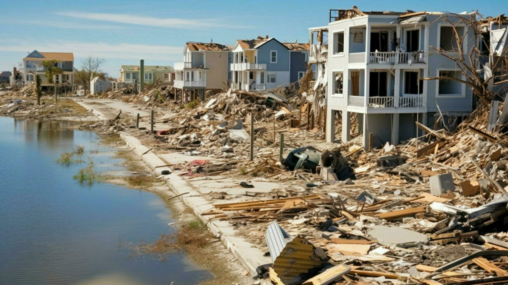 destruction and ruin of devastated houses on land photo