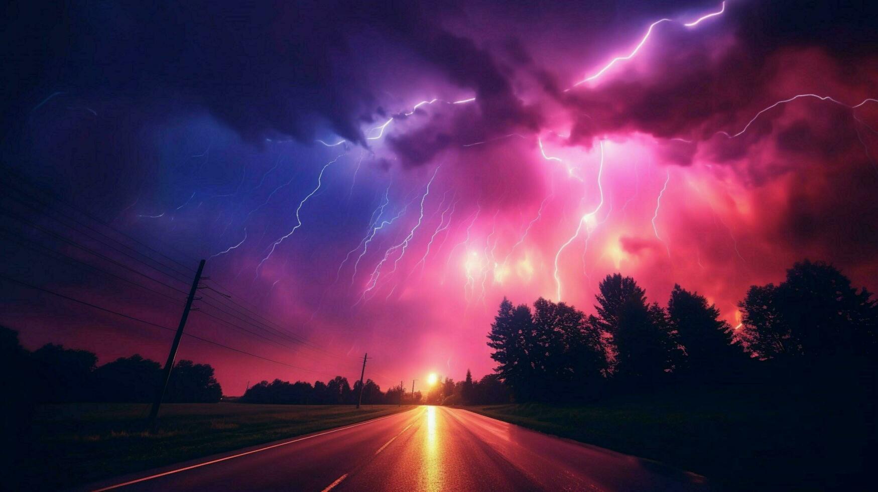 dramatic sky with electric blue flares and pink photo