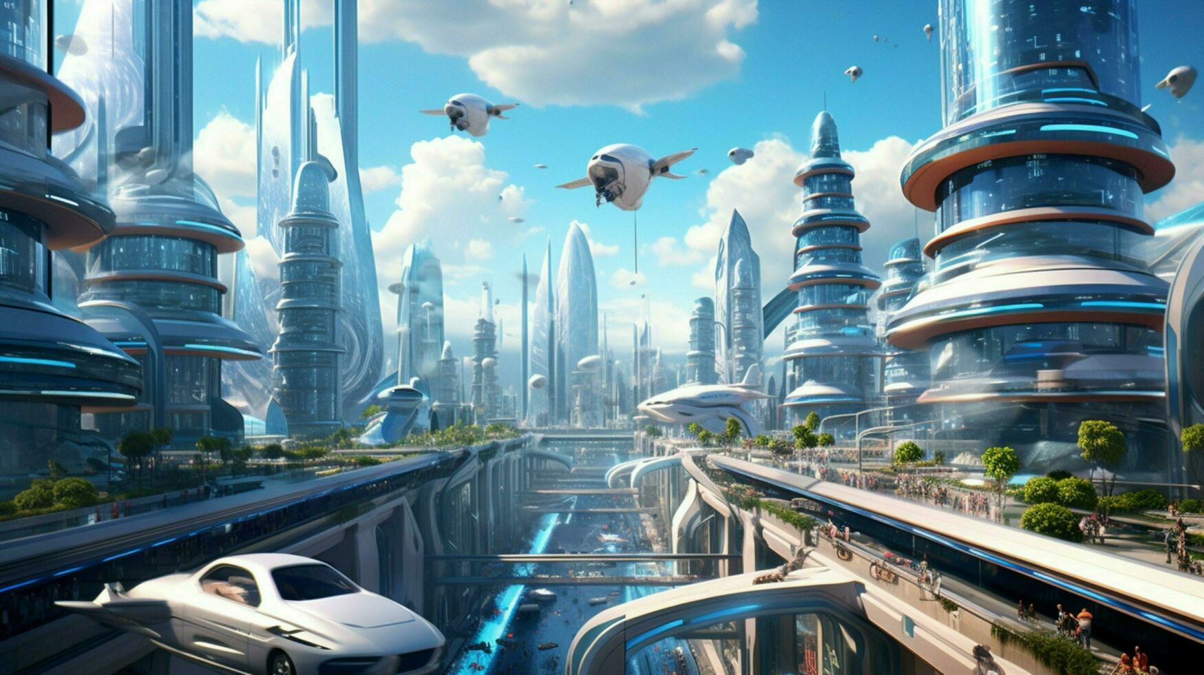 dreamlike vision of a futuristic city with sleek photo