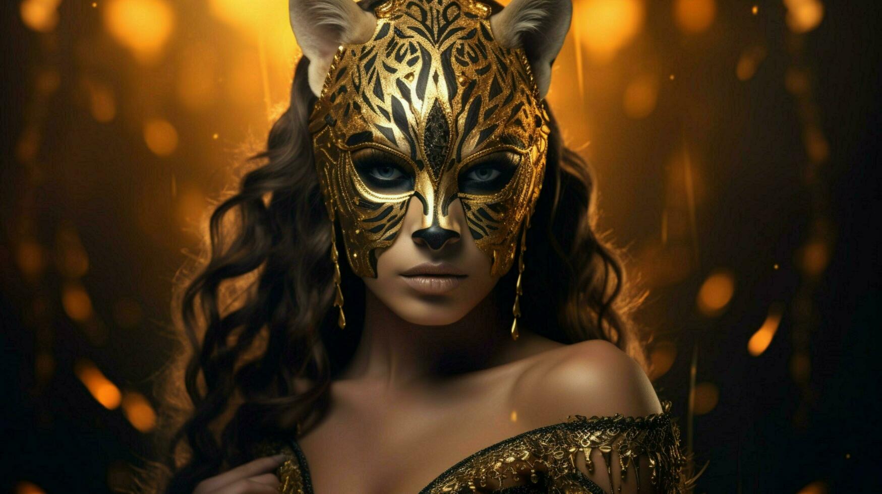 fantasy goddess in tiger cheetah golden mask photo