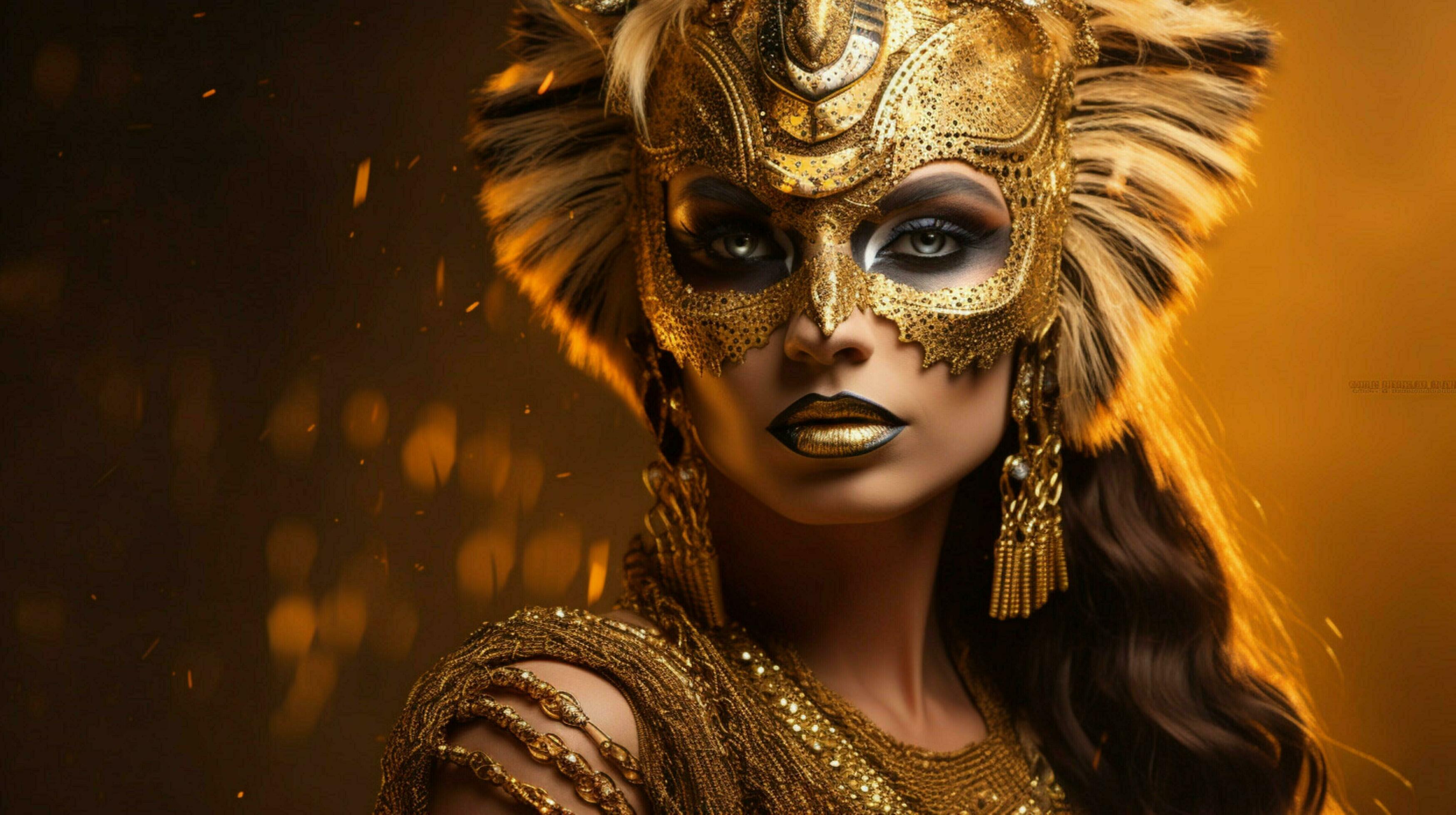 fantasy goddess in tiger cheetah golden mask 30652696 Stock Photo at