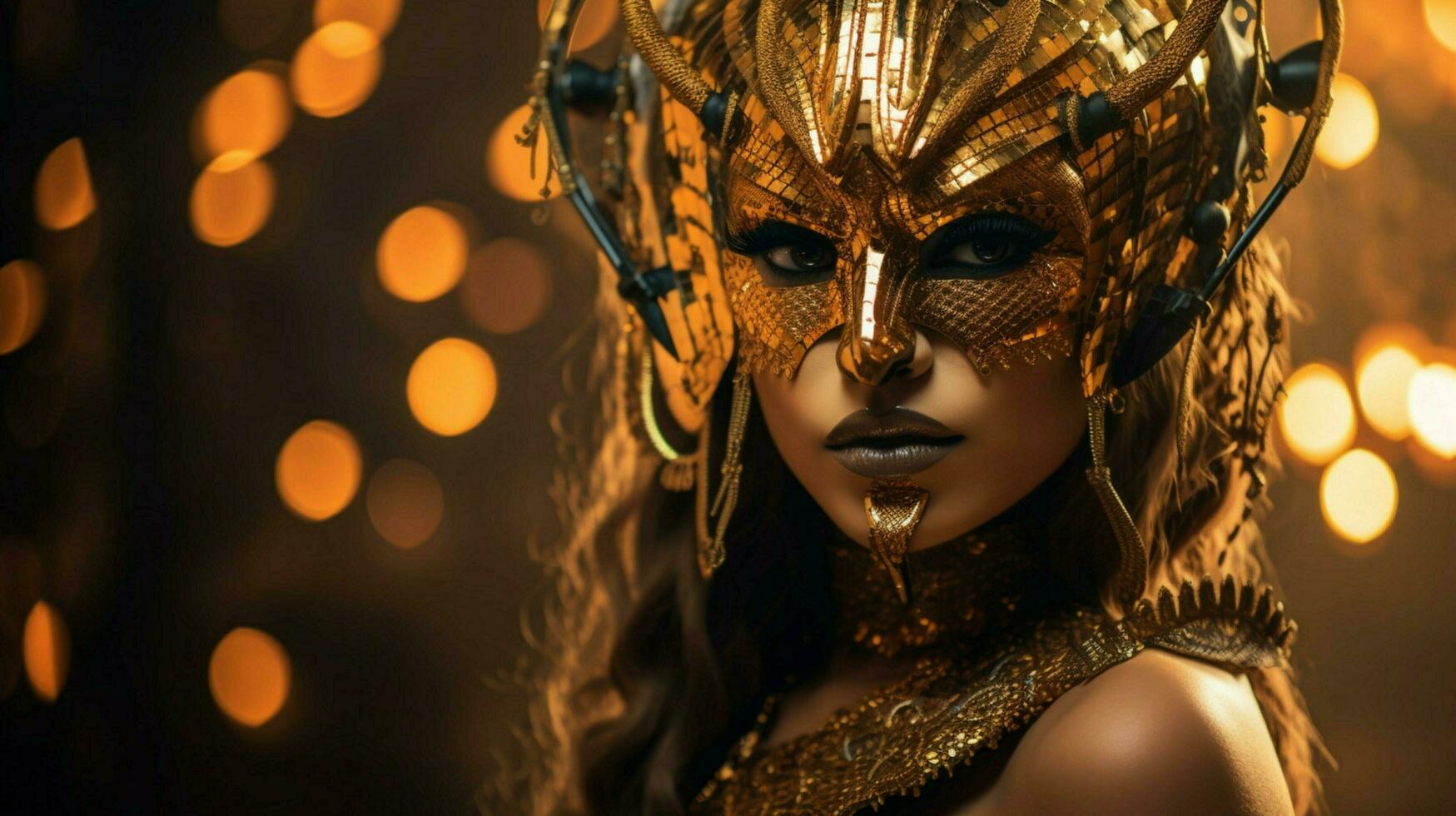 fantasy goddess in tiger cheetah golden mask photo