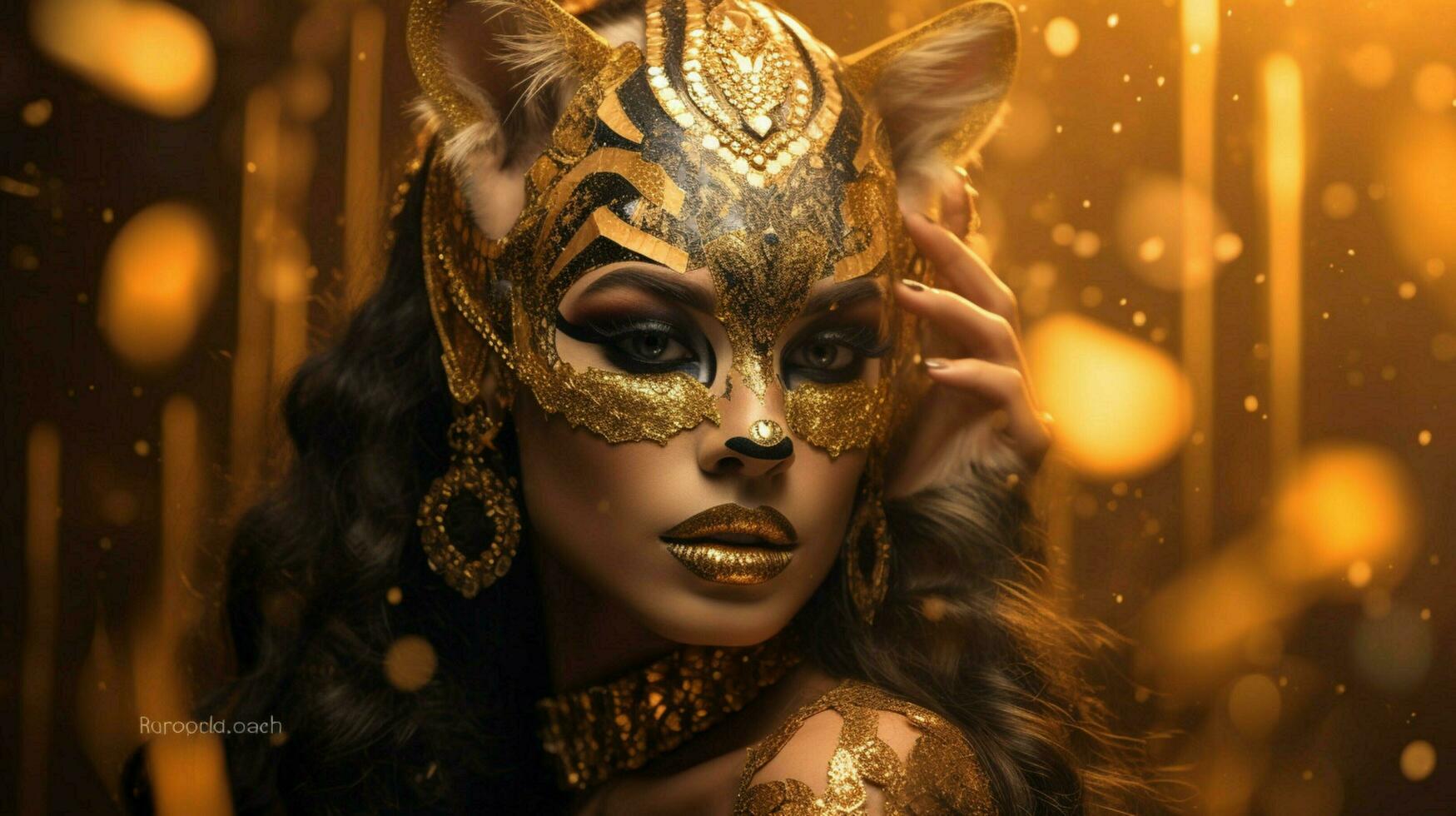 fantasy goddess in tiger cheetah golden mask photo