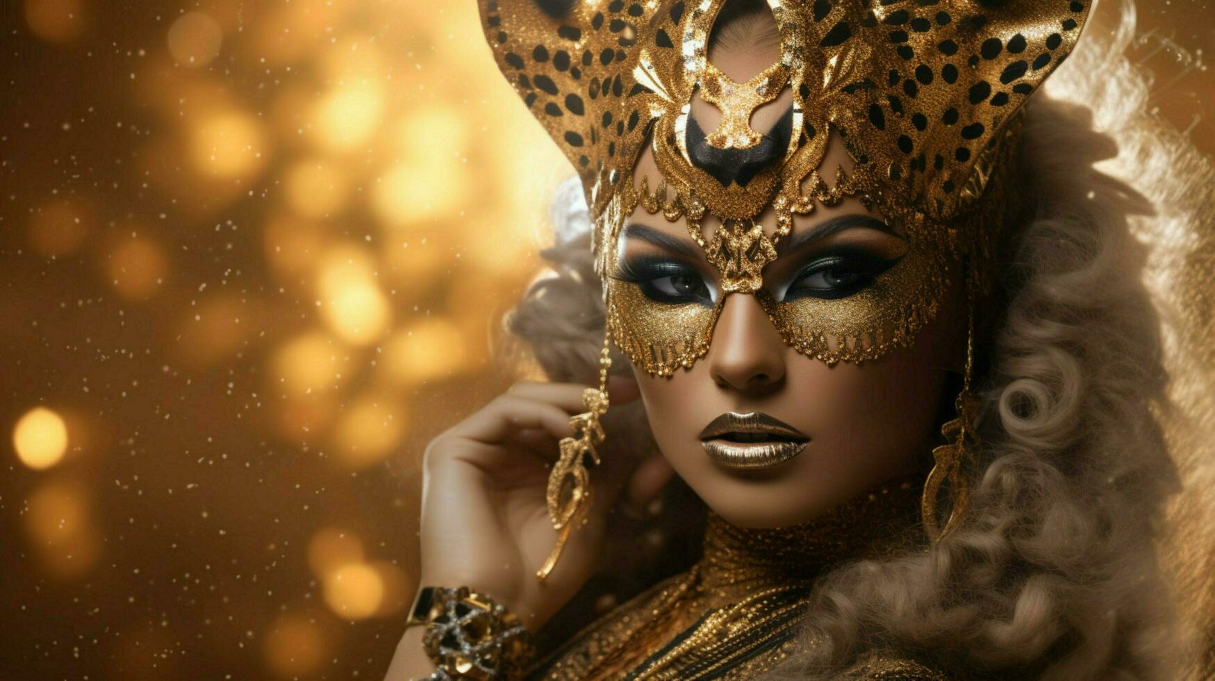 fantasy goddess in tiger cheetah golden mask photo