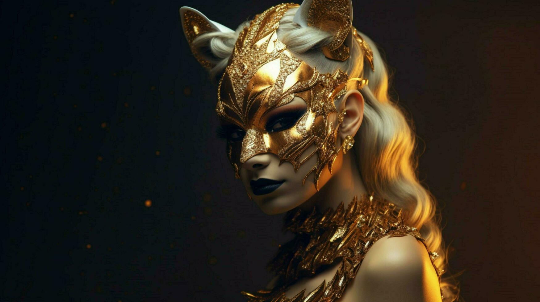 fantasy goddess in tiger cheetah golden mask photo