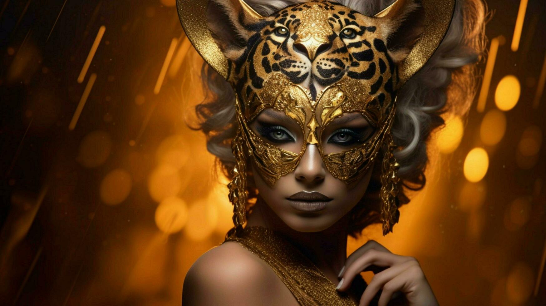 fantasy goddess in tiger cheetah golden mask photo