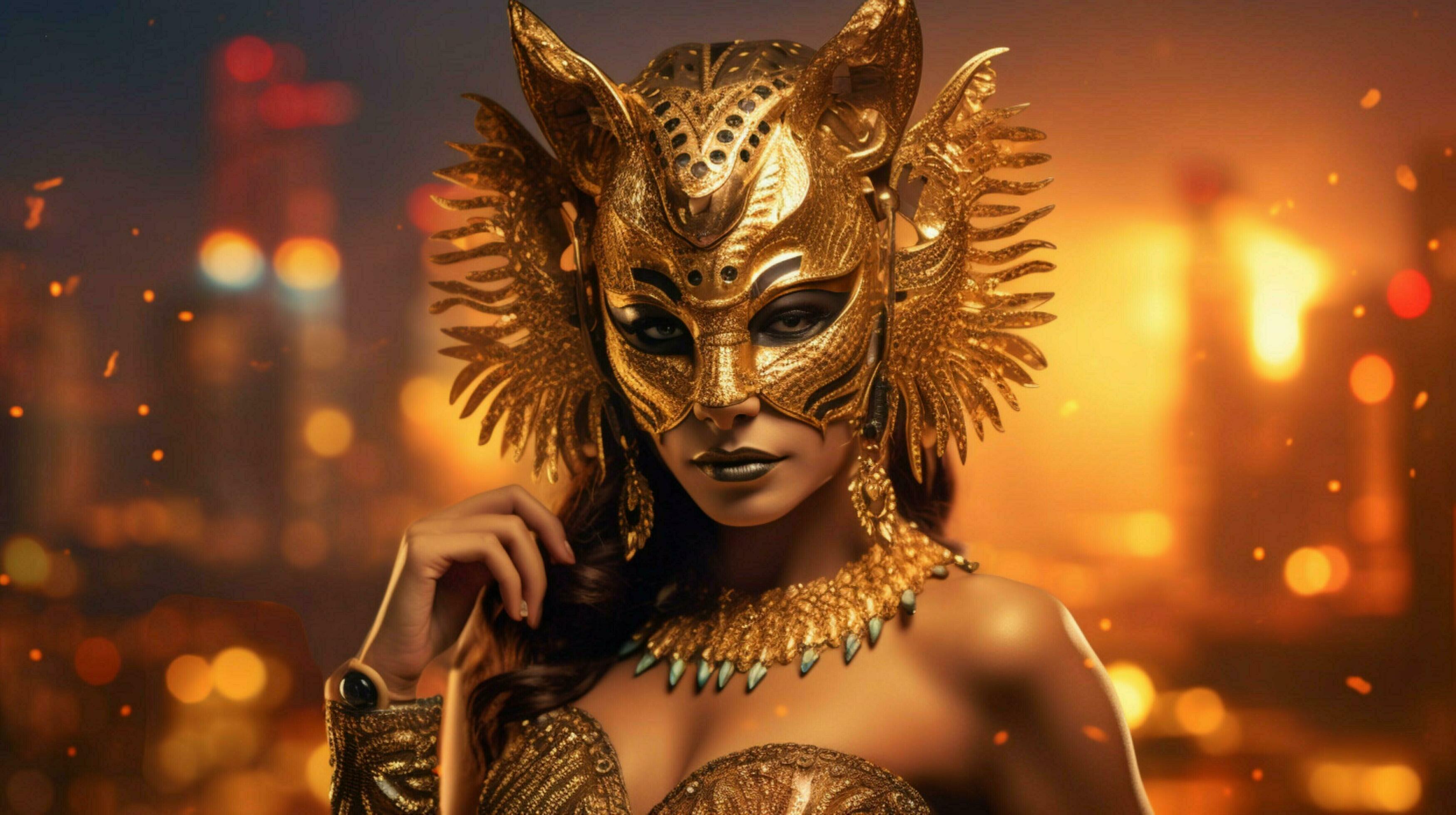 fantasy goddess in tiger cheetah golden mask 30652749 Stock Photo at