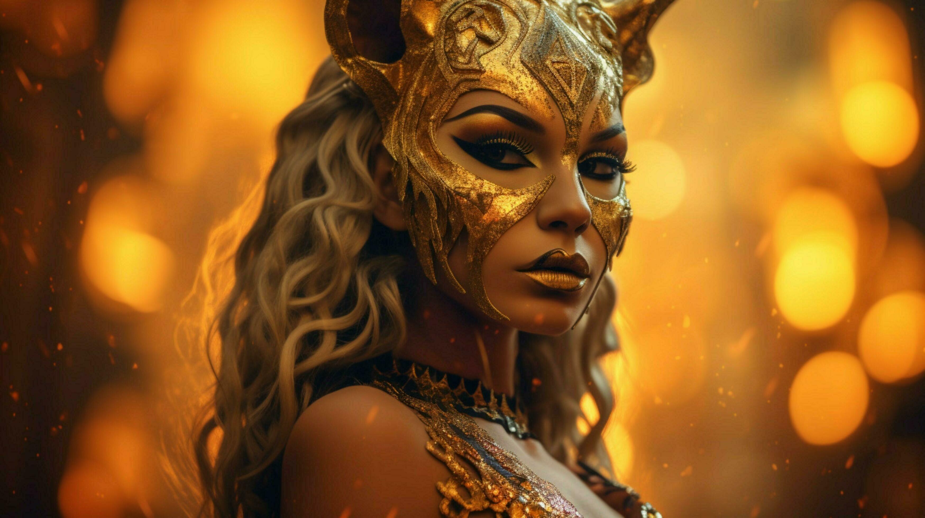 fantasy goddess in tiger cheetah golden mask 30652752 Stock Photo at