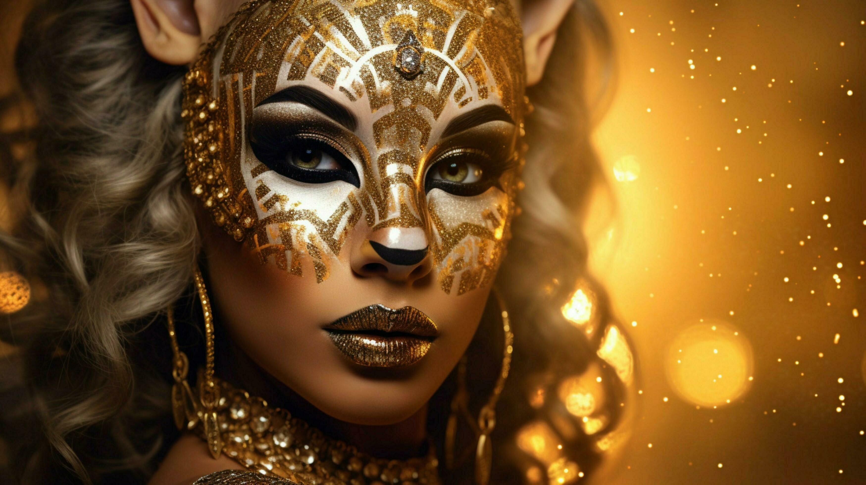 fantasy goddess in tiger cheetah golden mask 30652753 Stock Photo at