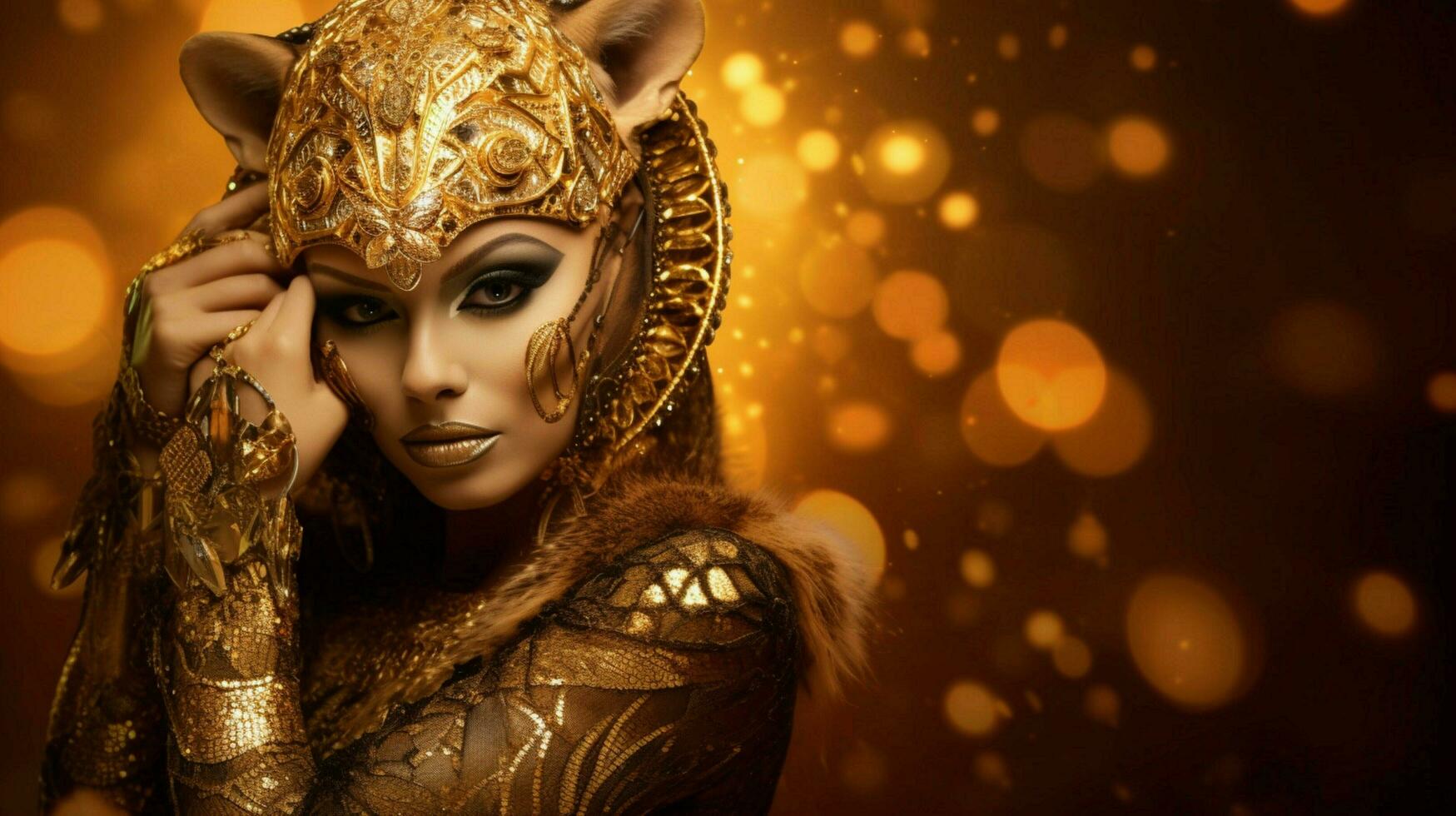 fantasy goddess in tiger cheetah golden mask photo