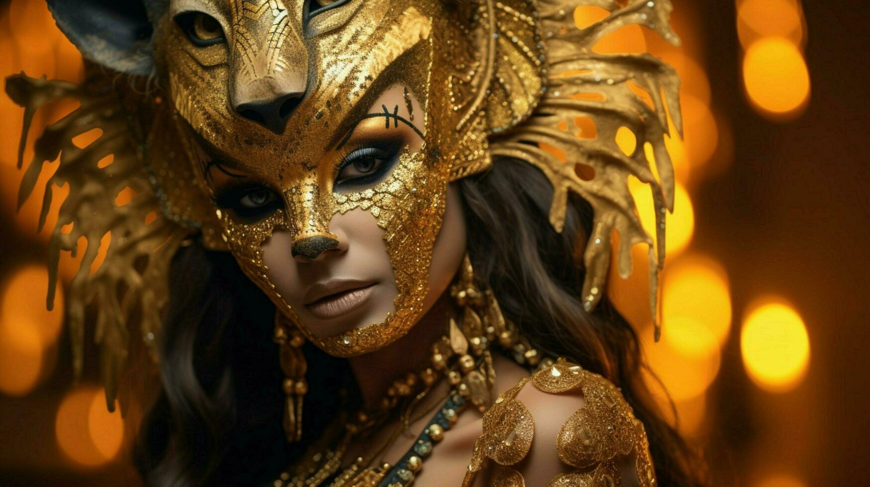 fantasy goddess in tiger cheetah golden mask photo