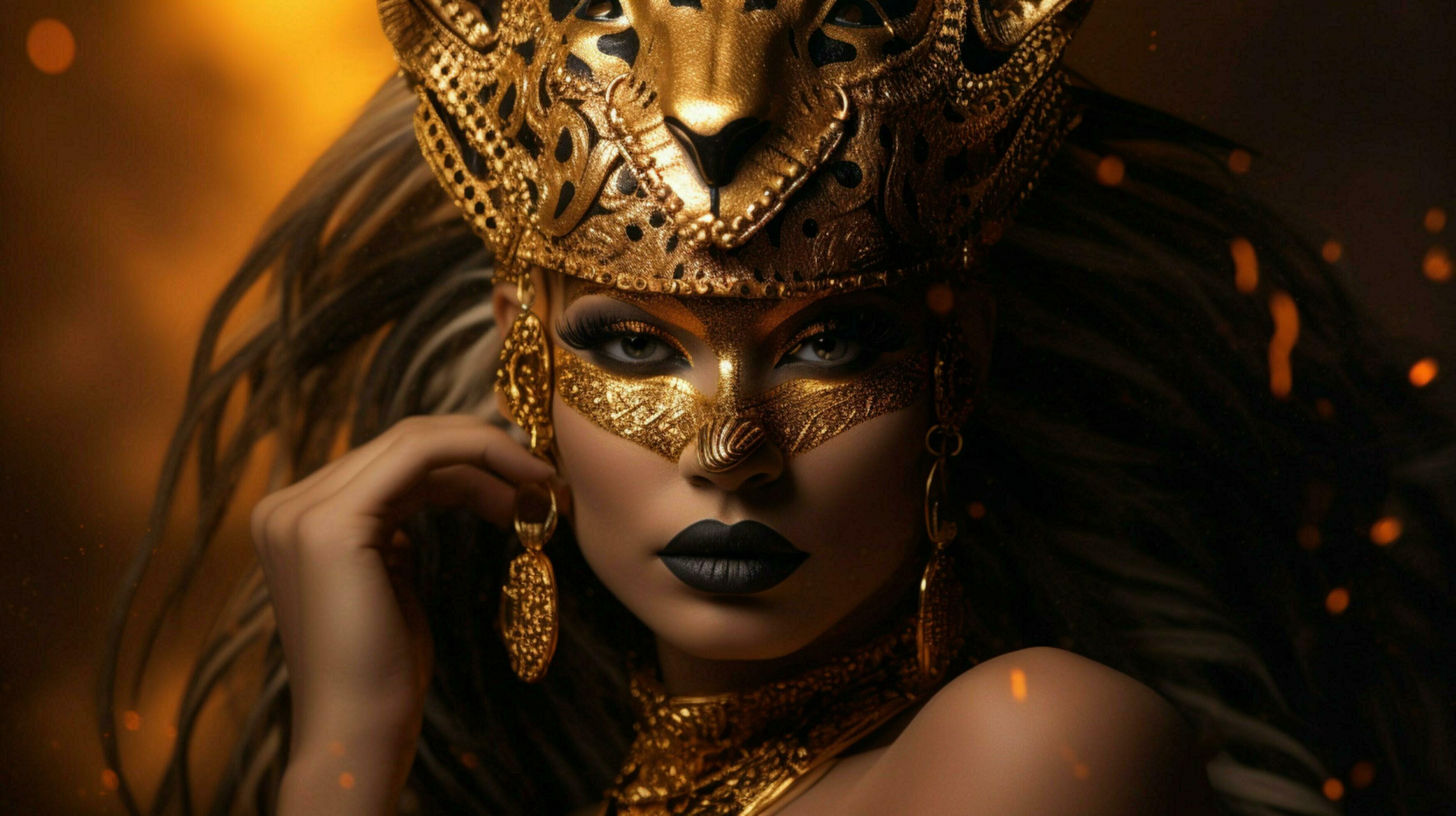 fantasy goddess in tiger cheetah golden mask 30652771 Stock Photo at