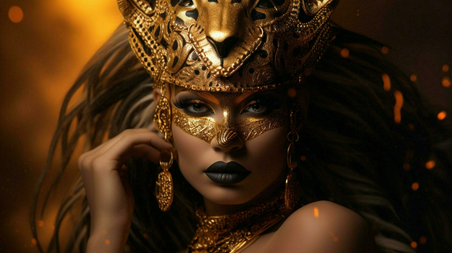 fantasy goddess in tiger cheetah golden mask photo