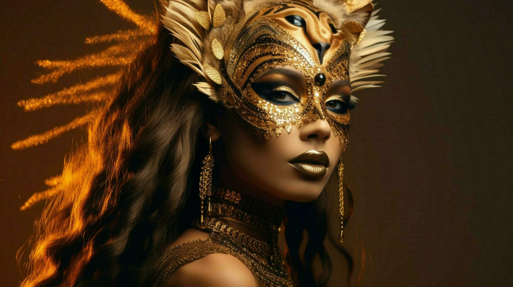 fantasy goddess in tiger cheetah golden mask photo