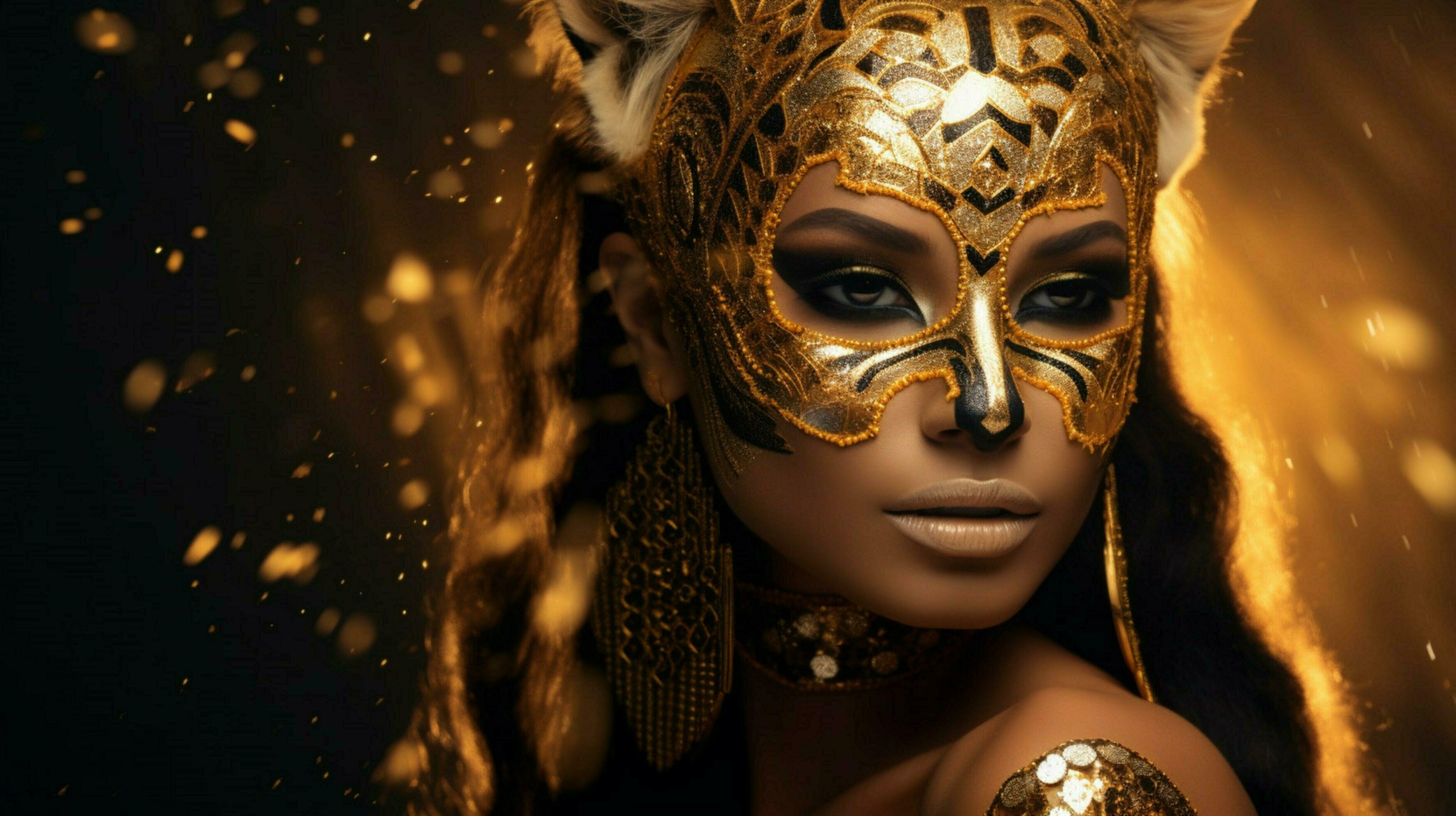 fantasy goddess in tiger cheetah golden mask 30652773 Stock Photo at