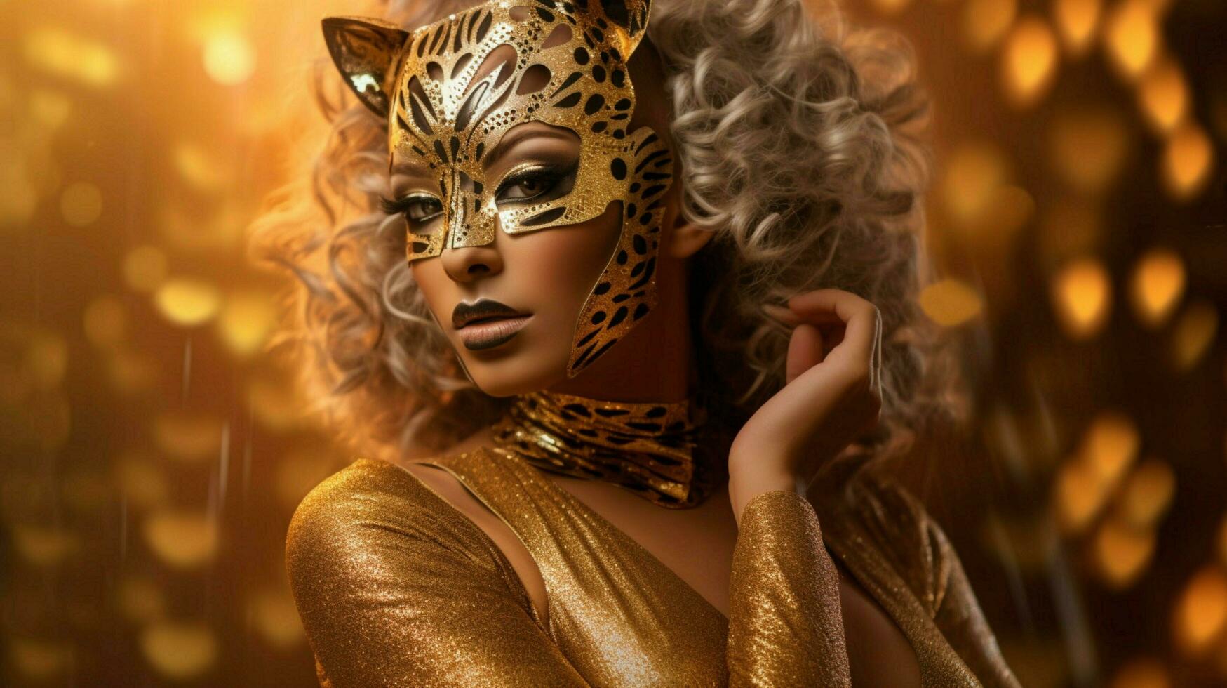 fantasy goddess in tiger cheetah golden mask photo