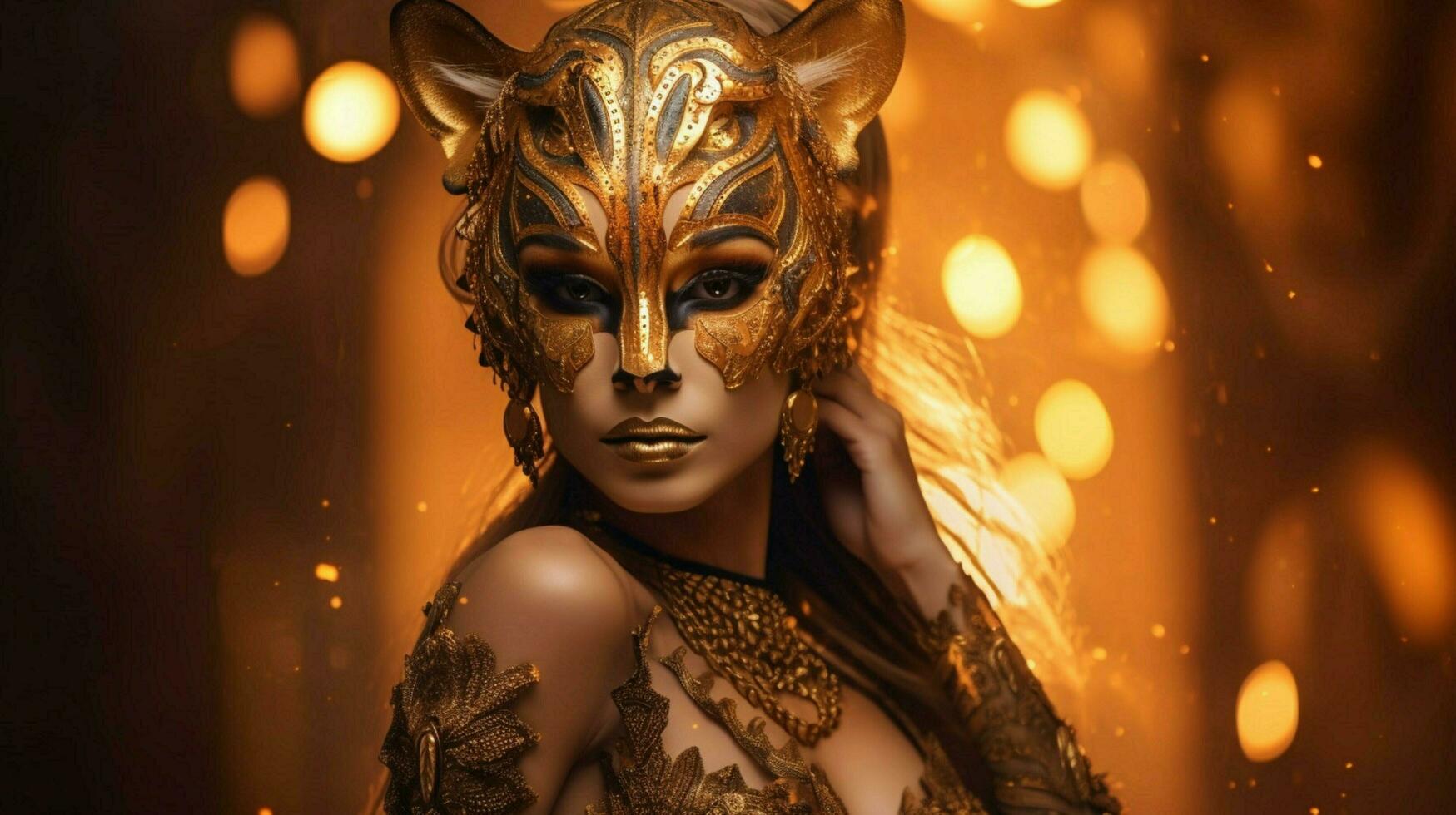 fantasy goddess in tiger cheetah golden mask photo