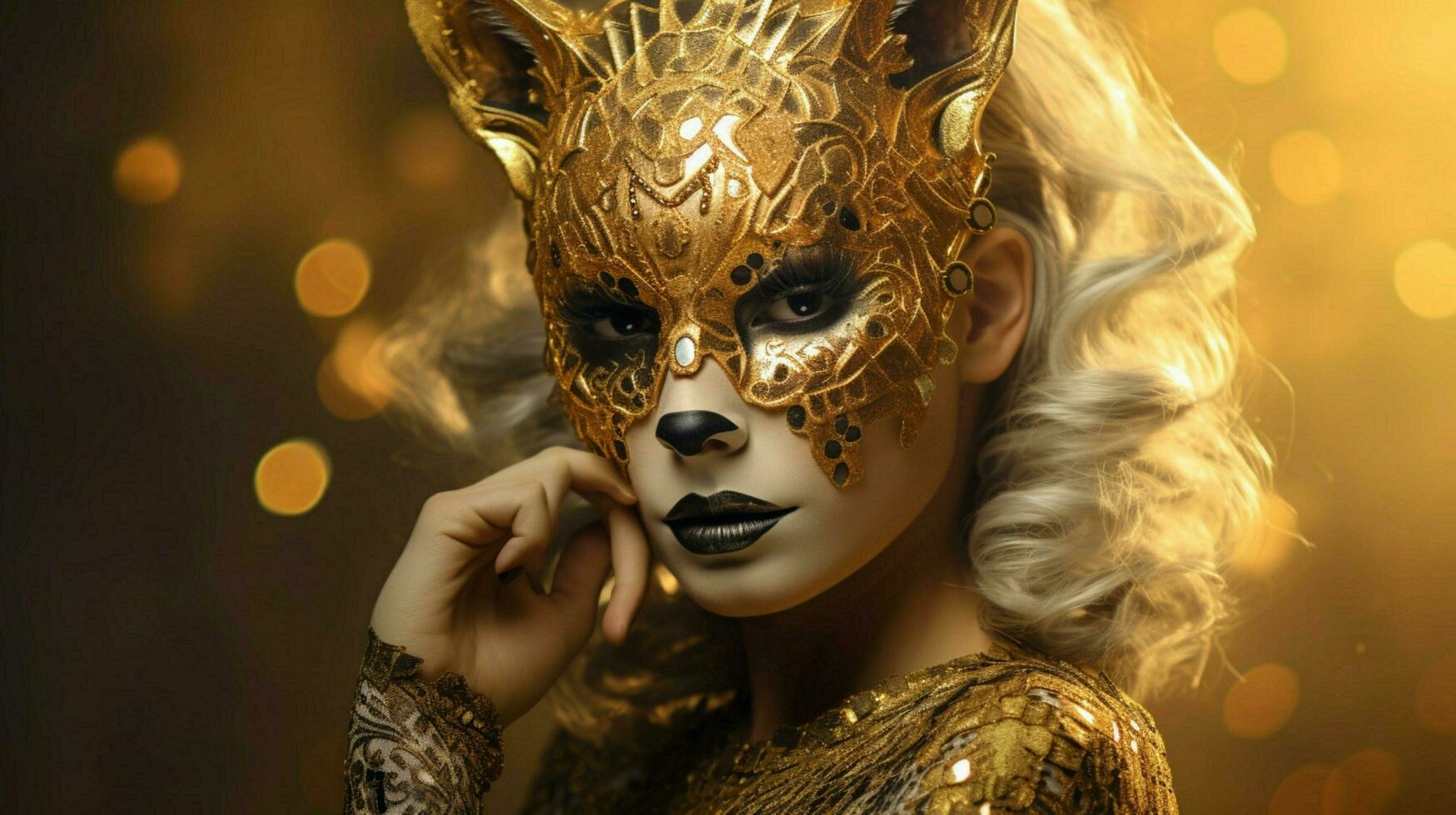 fantasy goddess in tiger cheetah golden mask photo