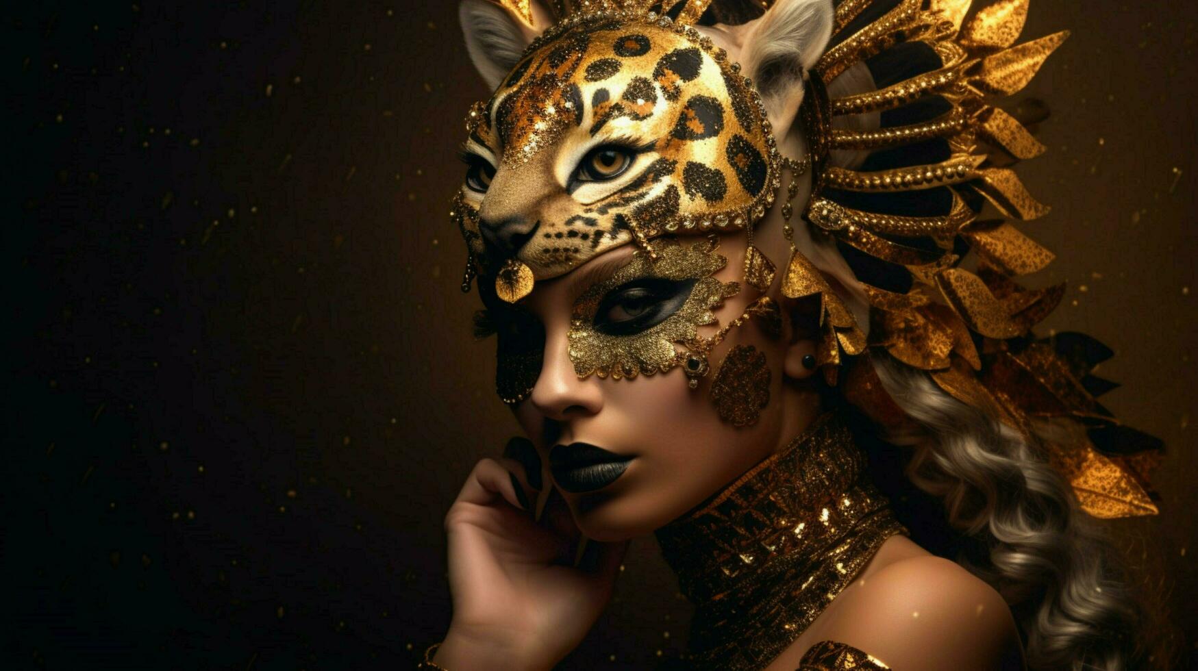 fantasy goddess in tiger cheetah golden mask photo