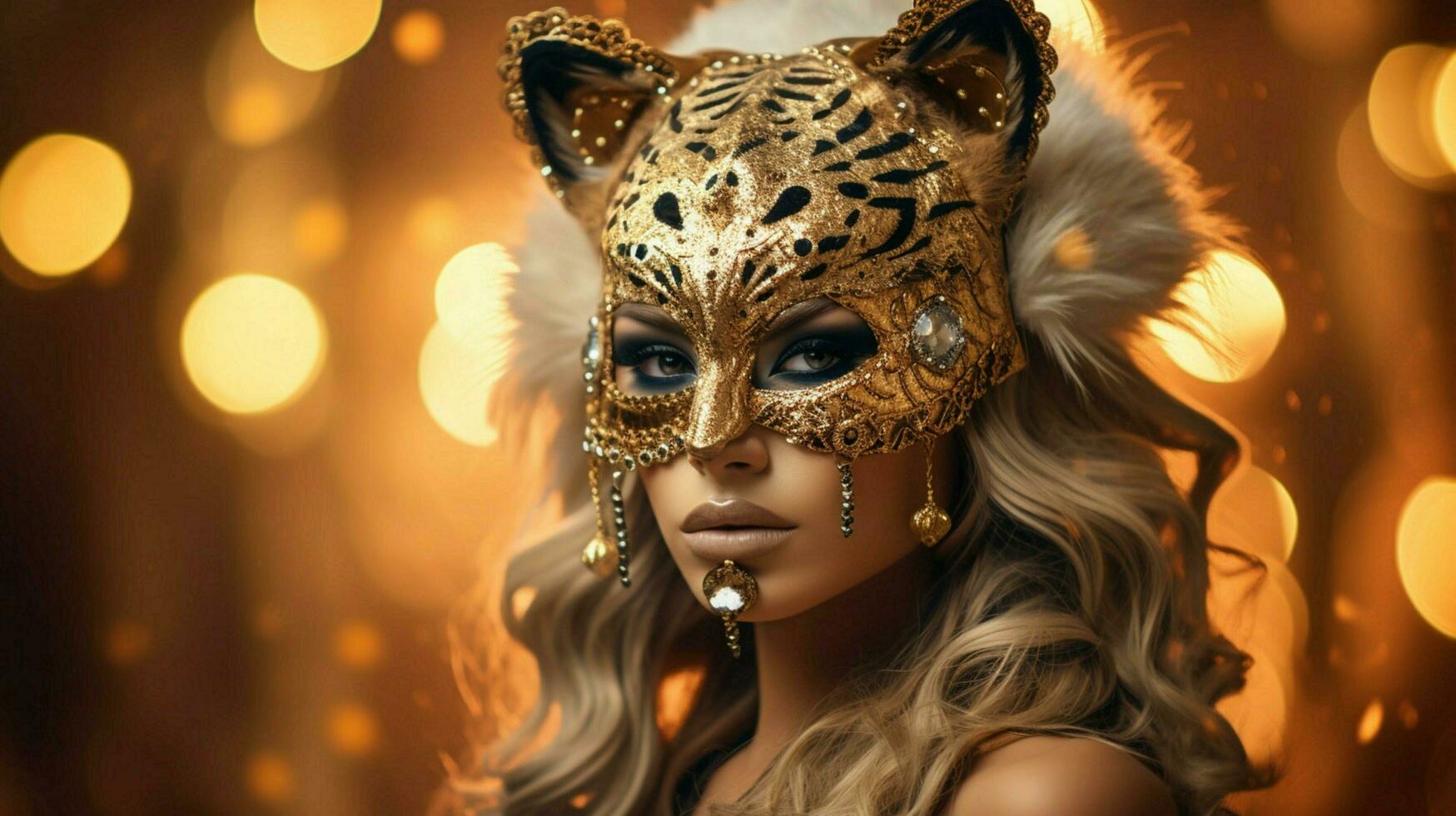 fantasy goddess in tiger cheetah golden mask photo