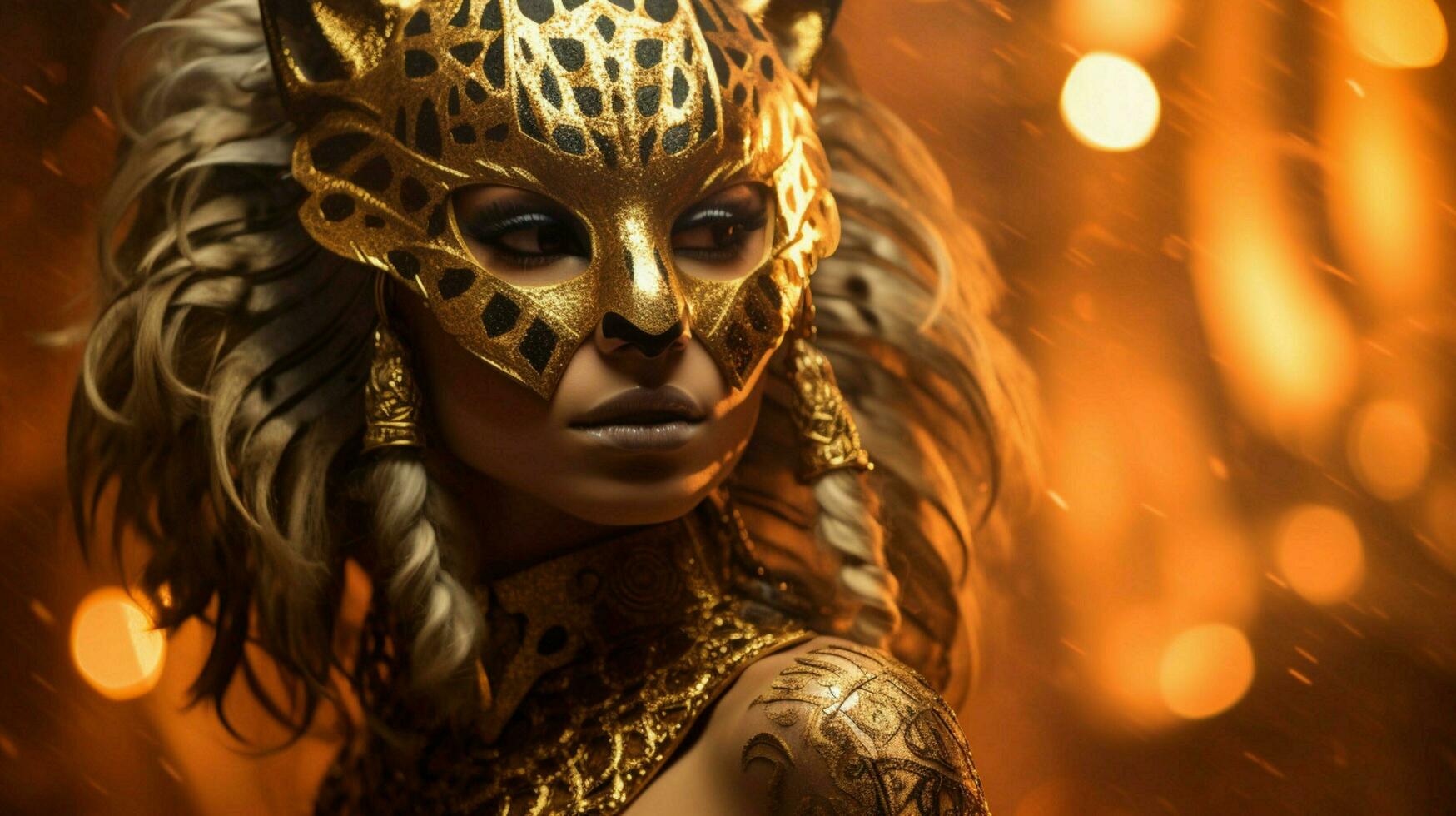 fantasy goddess in tiger cheetah golden mask photo