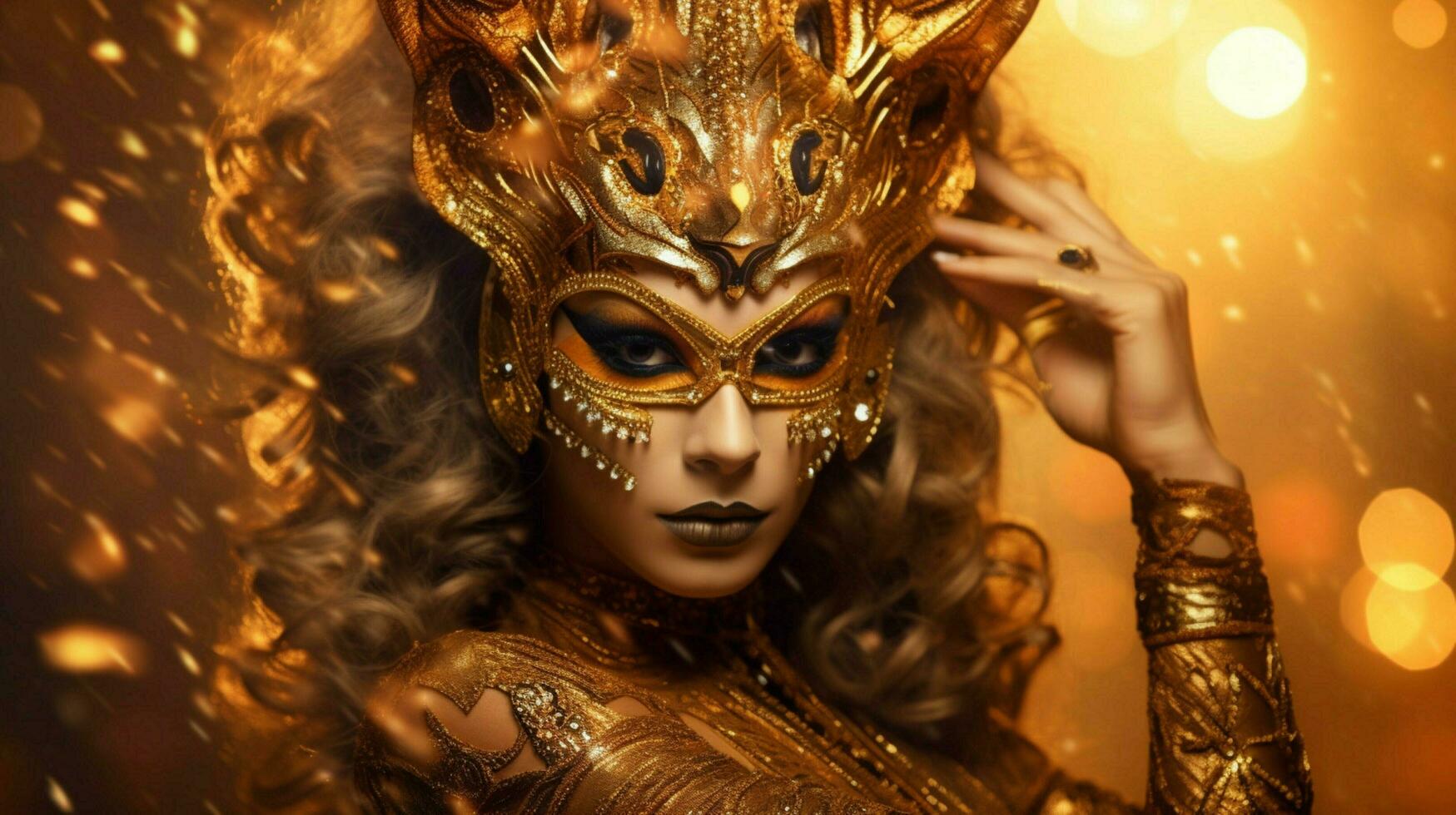 fantasy goddess in tiger cheetah golden mask photo