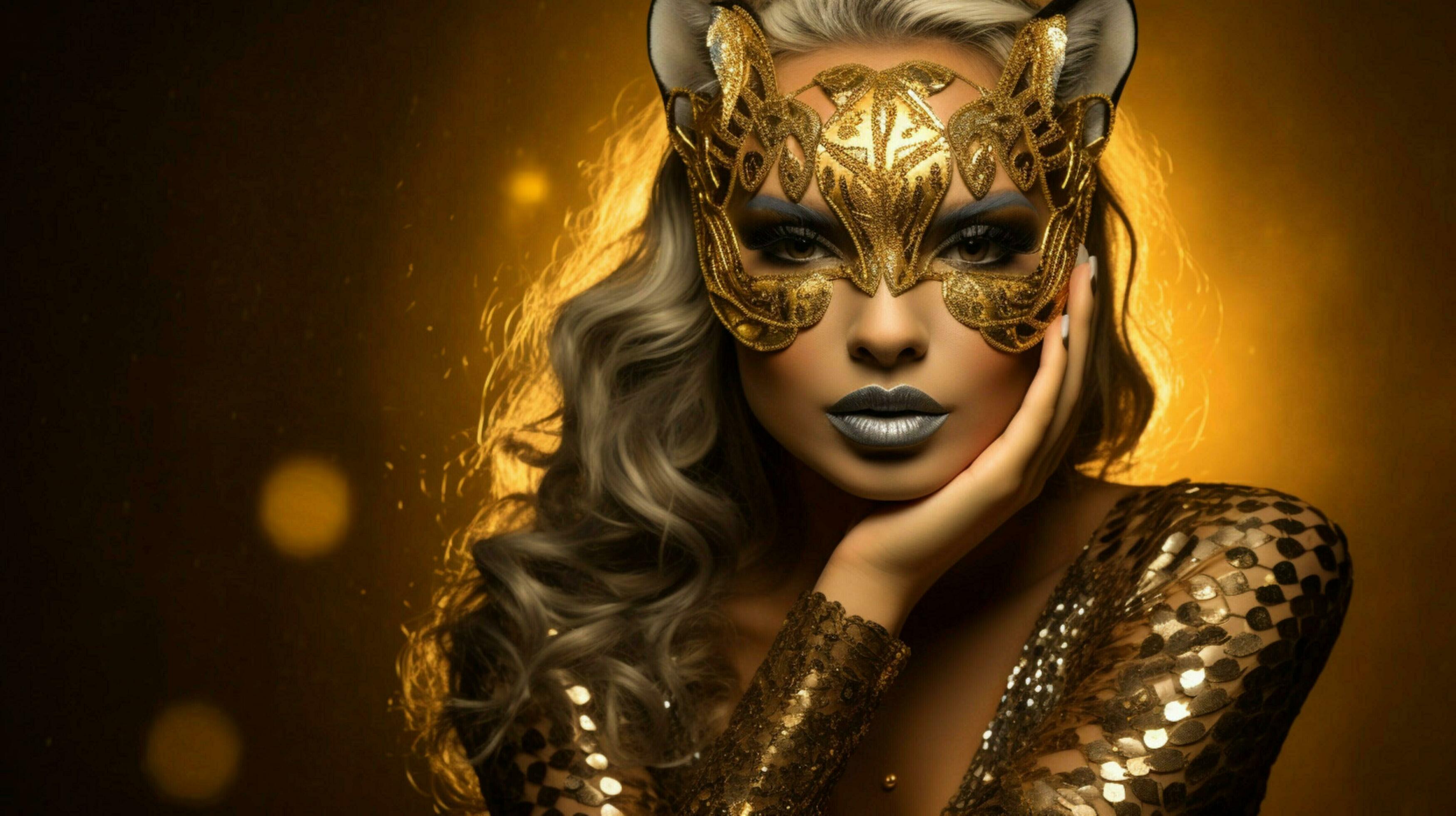 fantasy goddess in tiger cheetah golden mask 30652803 Stock Photo at