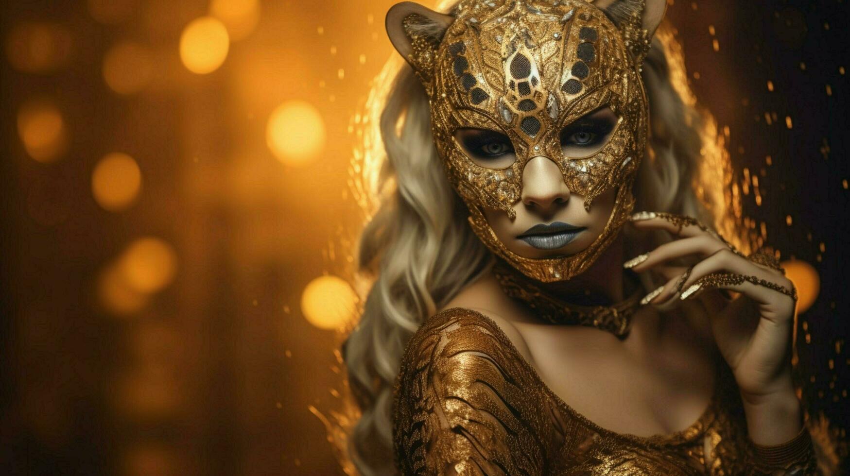 fantasy goddess in tiger cheetah golden mask photo