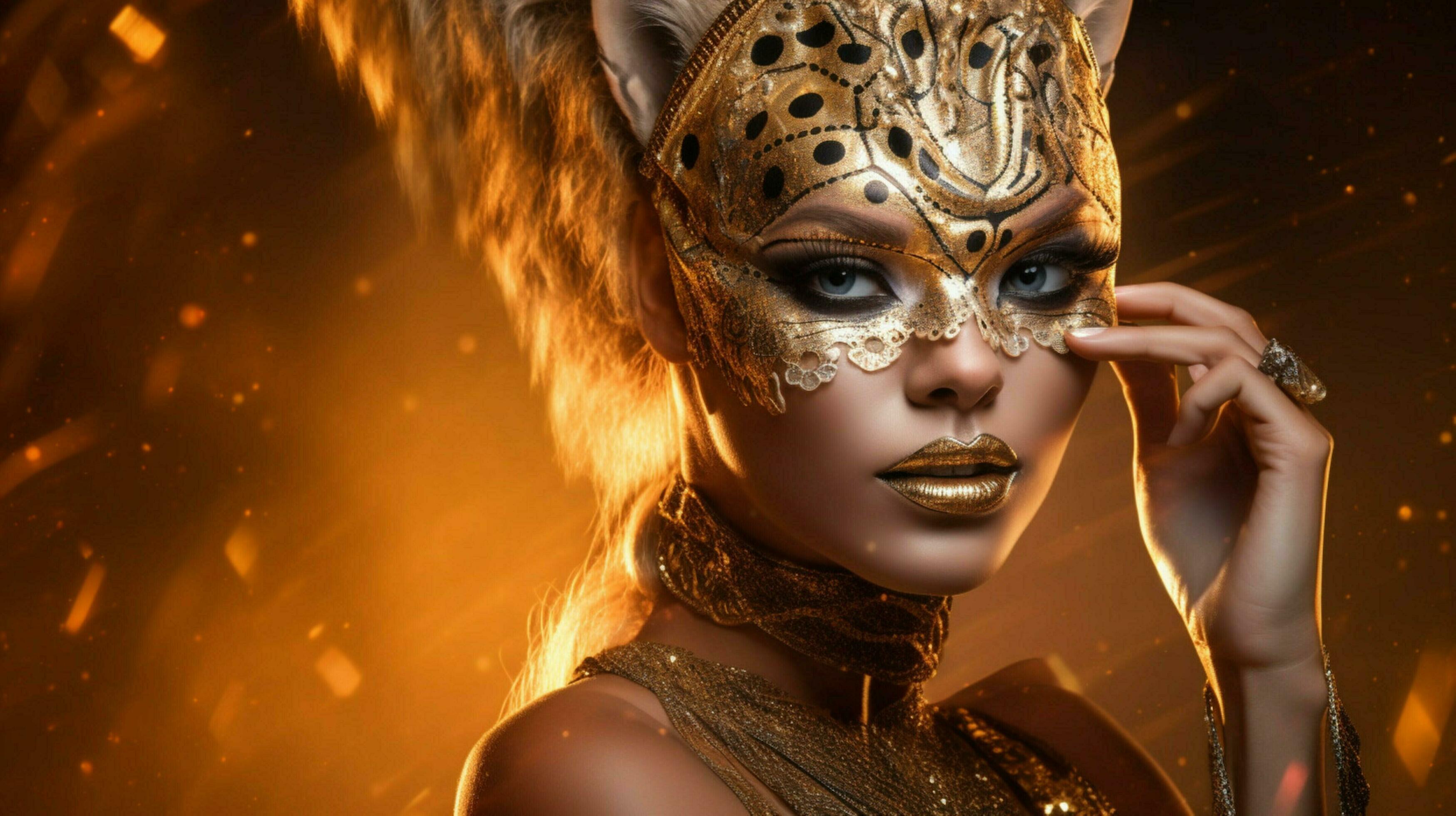 fantasy goddess in tiger cheetah golden mask 30652808 Stock Photo at