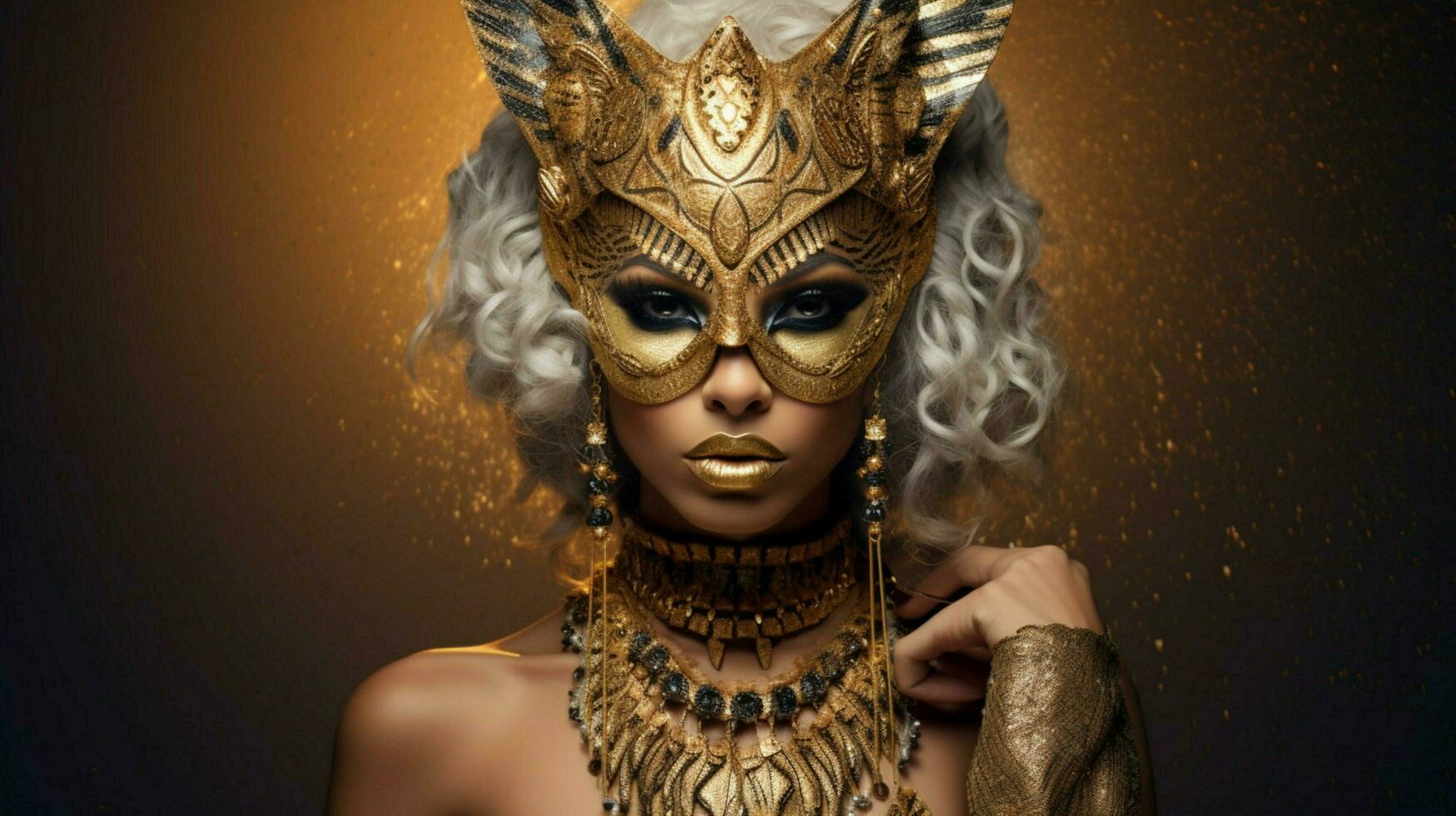 fantasy goddess in tiger cheetah golden mask photo