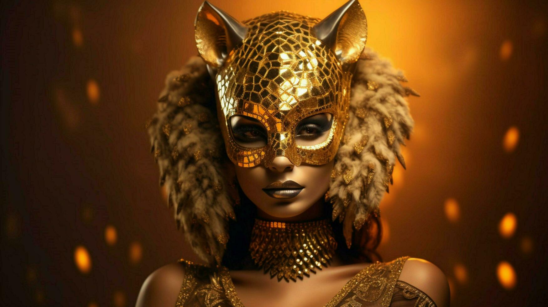 fantasy goddess in tiger cheetah golden mask photo