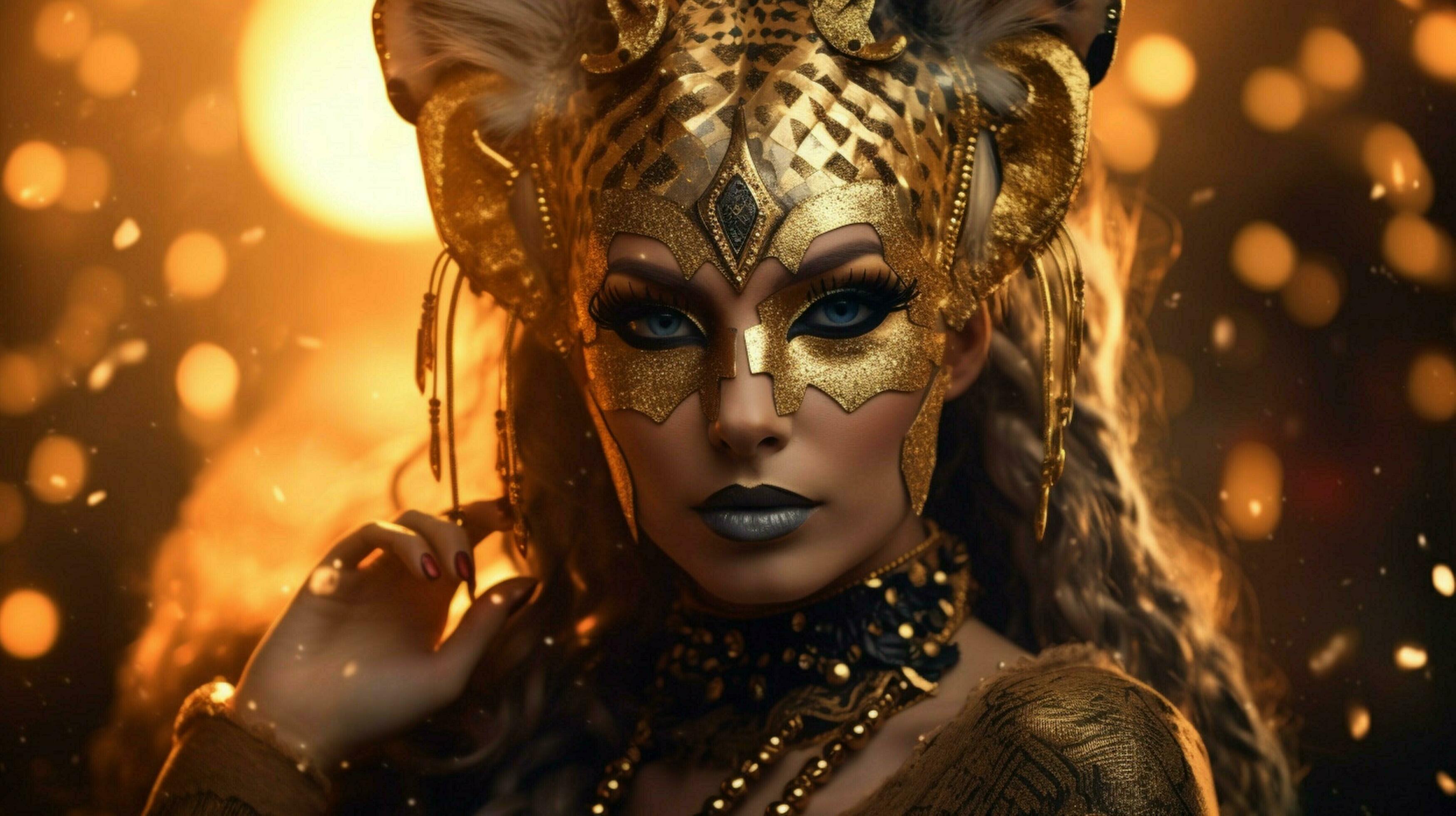 fantasy goddess in tiger cheetah golden mask 30652817 Stock Photo at