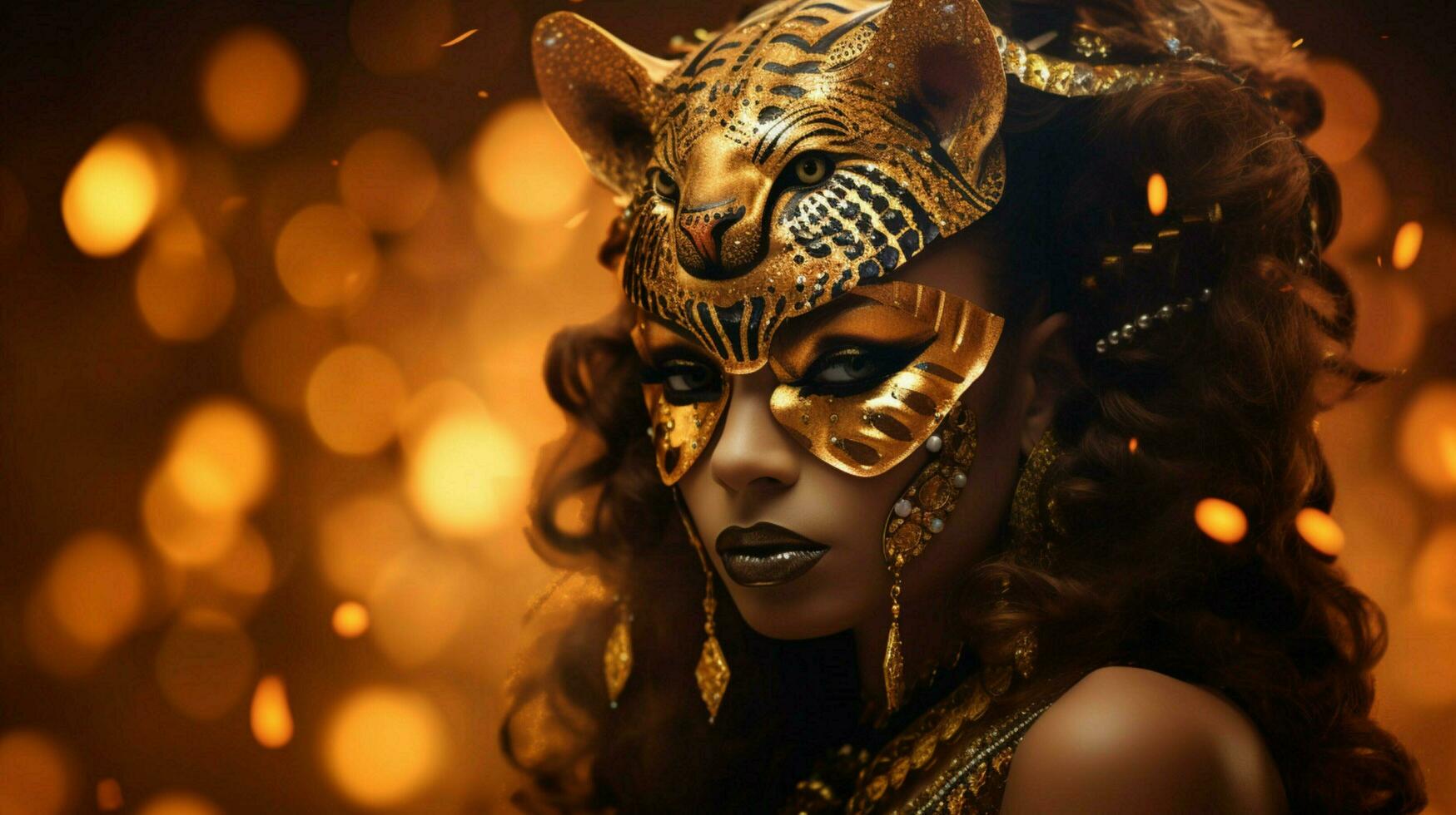 fantasy goddess in tiger cheetah golden mask photo