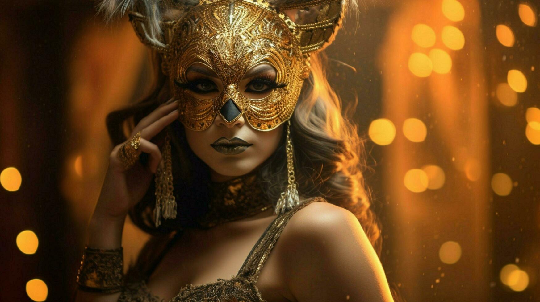 fantasy goddess in tiger cheetah golden mask photo