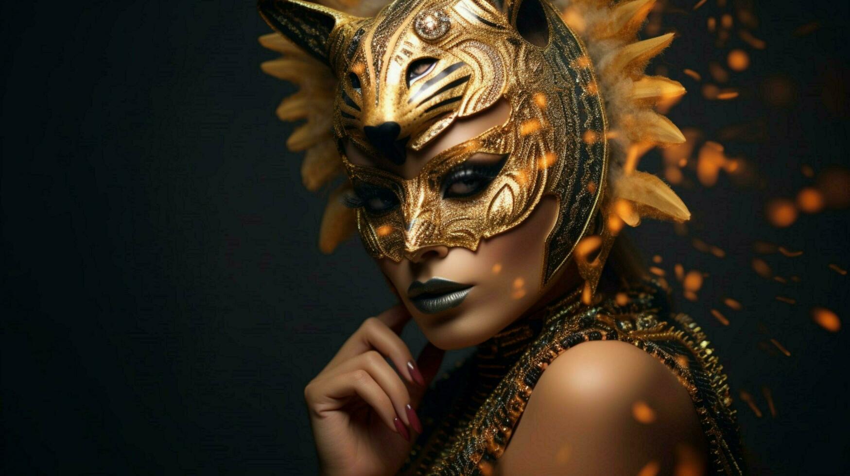 fantasy goddess in tiger cheetah golden mask photo