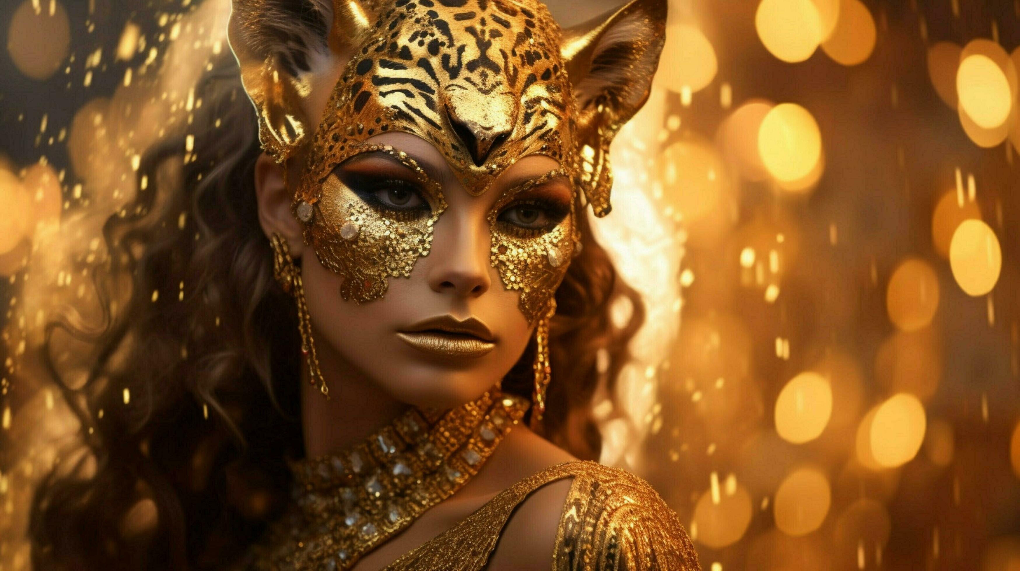 fantasy goddess in tiger cheetah golden mask 30652837 Stock Photo at