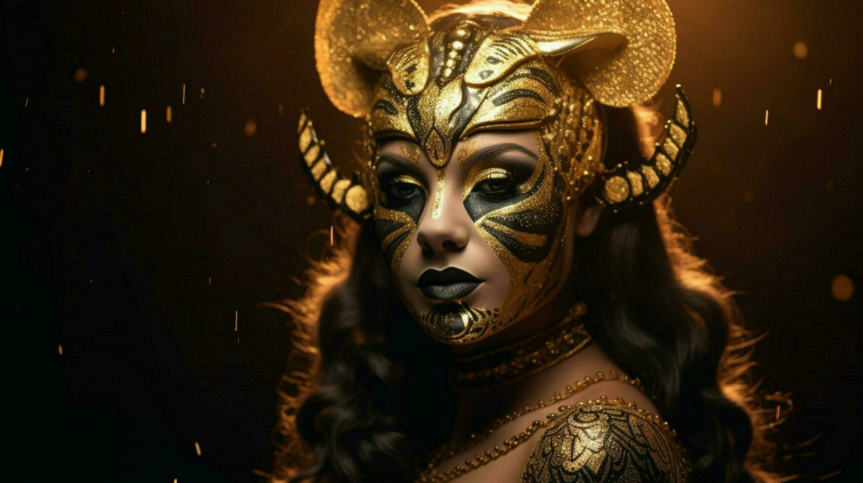 fantasy goddess in tiger cheetah golden mask photo