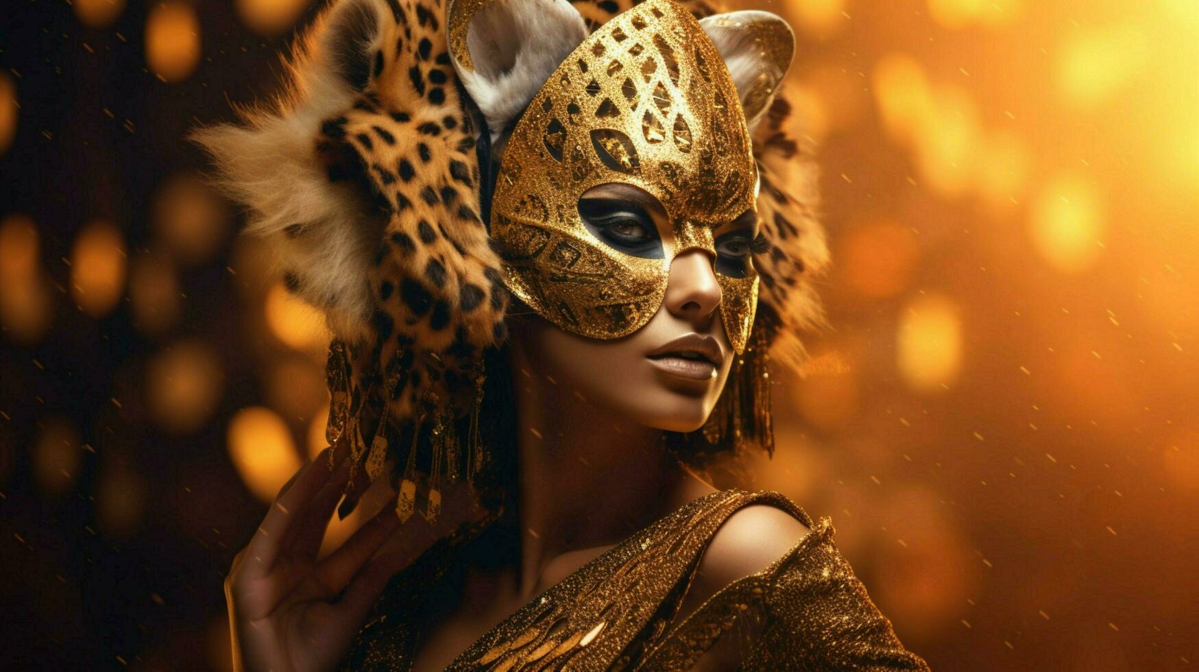 fantasy goddess in tiger cheetah golden mask photo