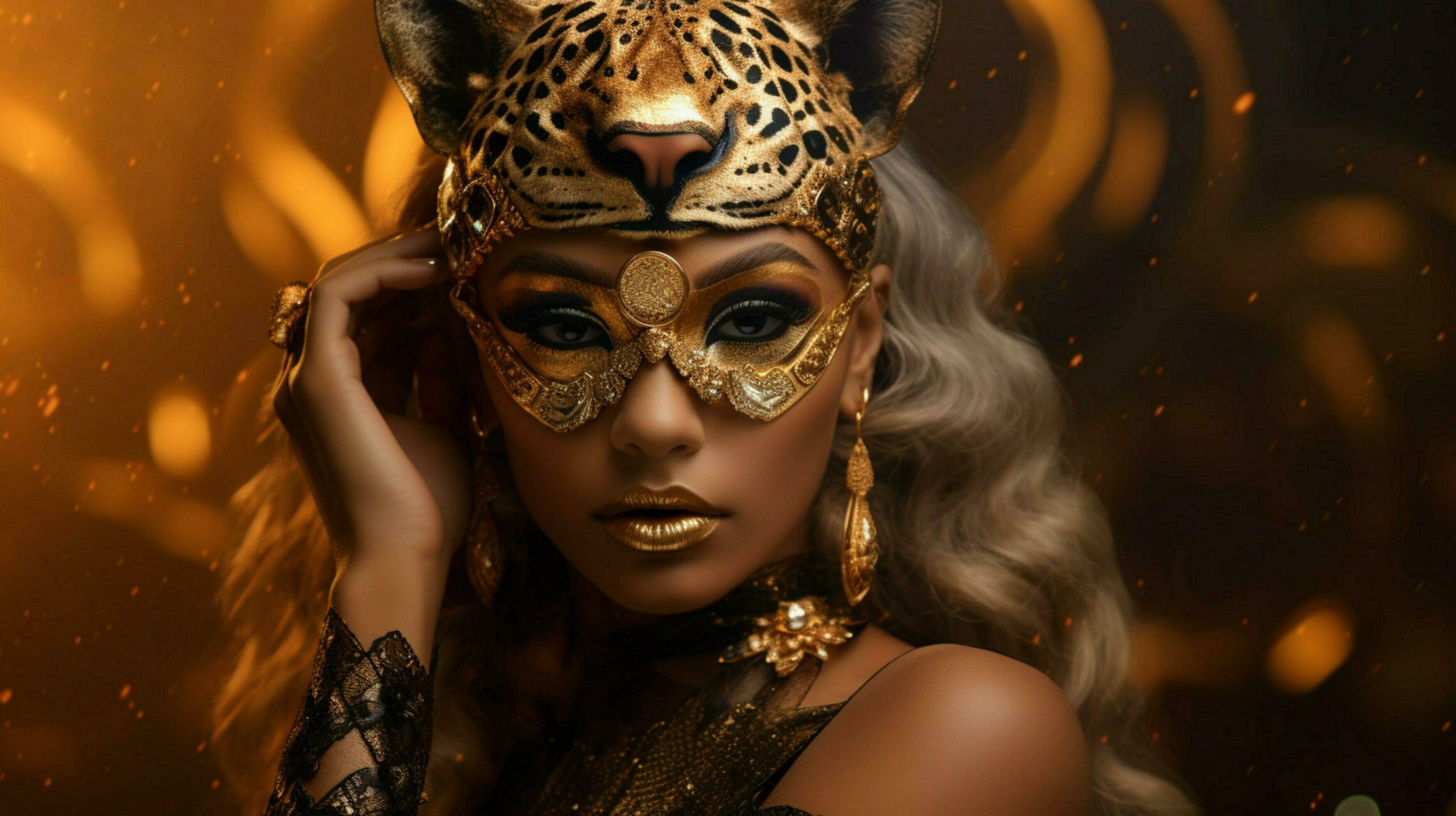fantasy goddess in tiger cheetah golden mask 30652853 Stock Photo at