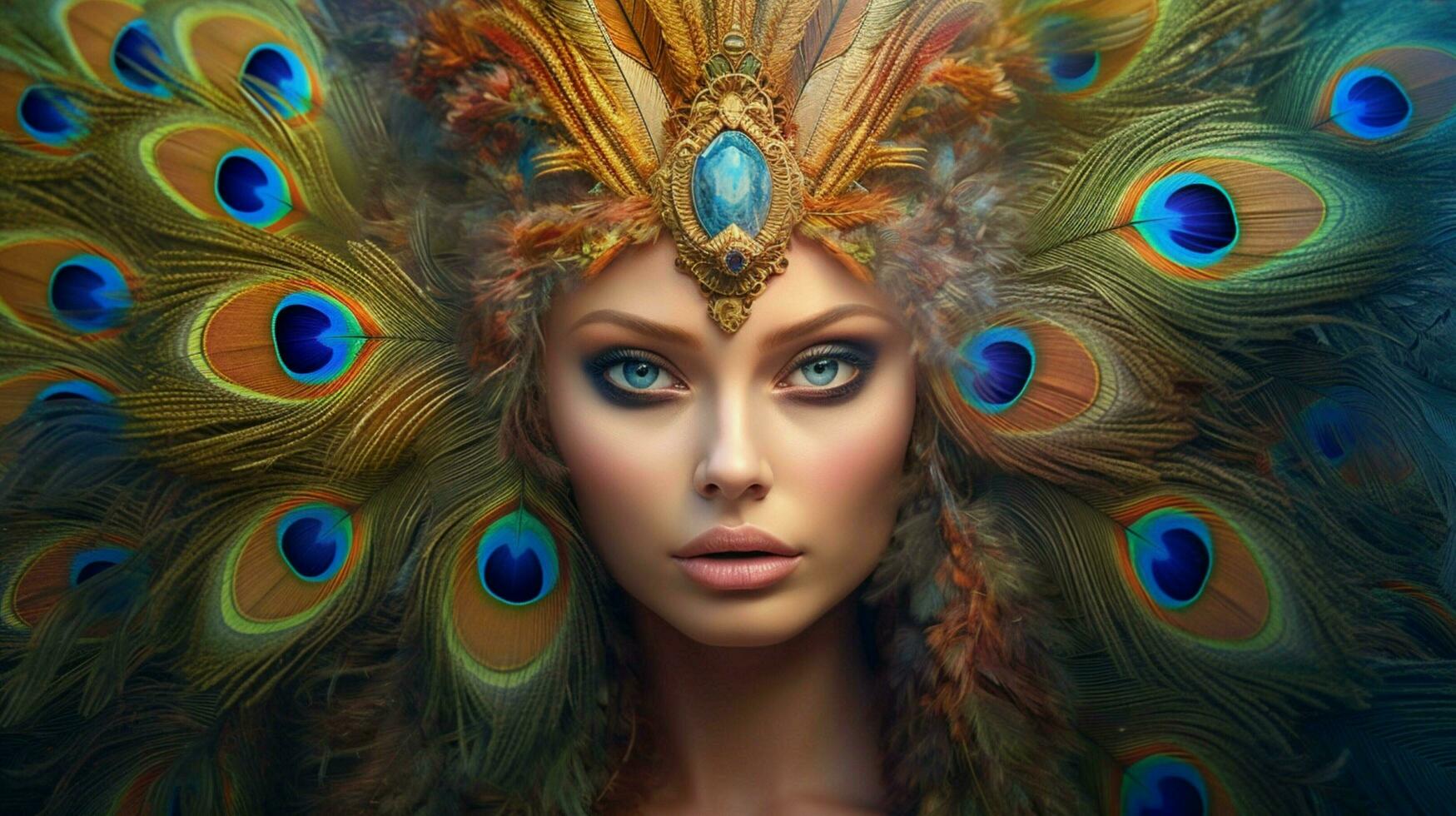 fantasy portrait of a peacock female creature photo