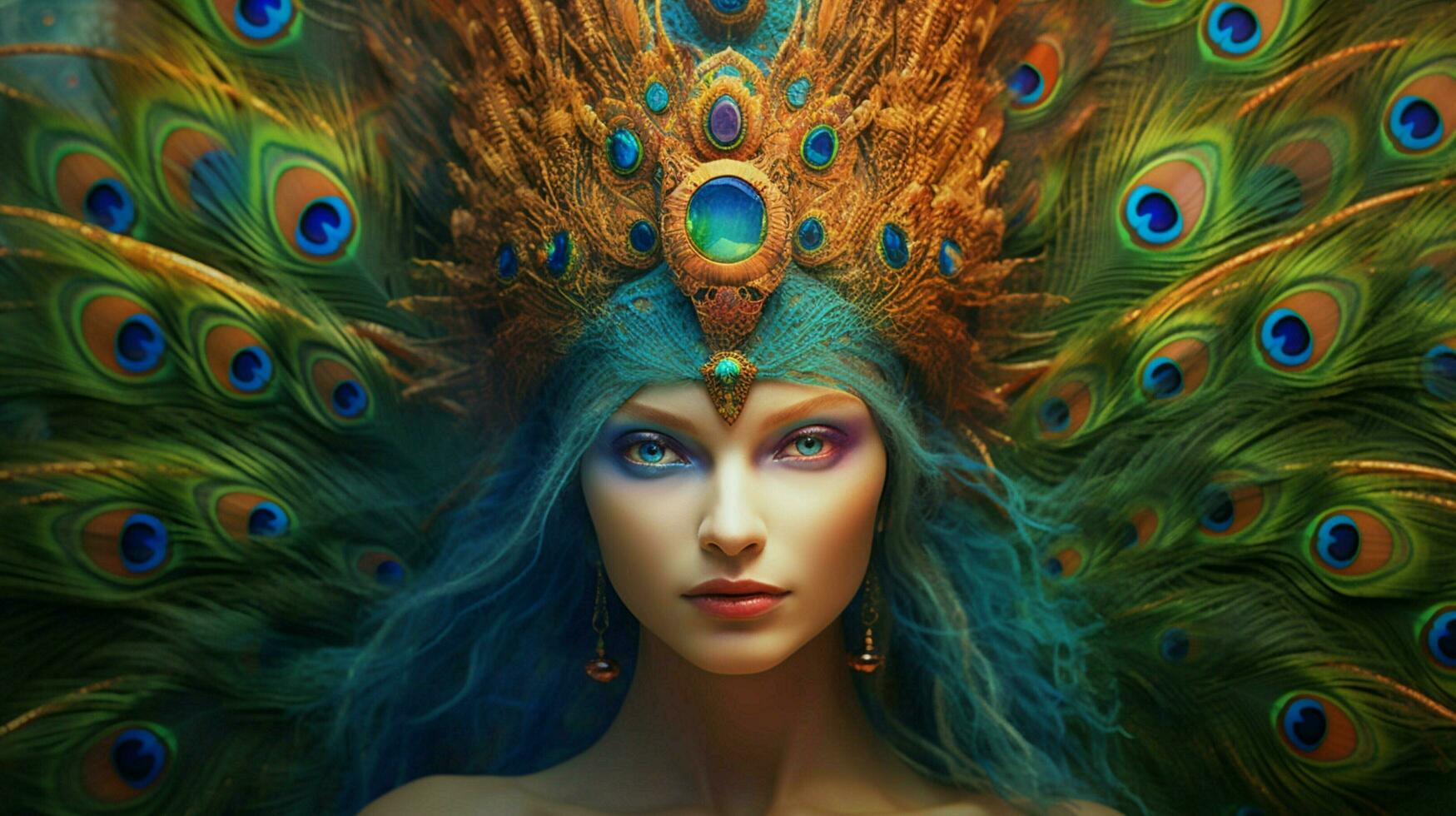 fantasy portrait of a peacock female creature photo