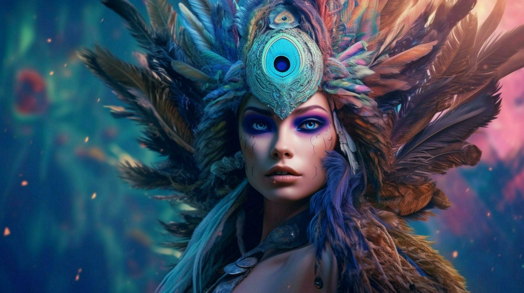 fantasy portrait of a peacock female creature photo