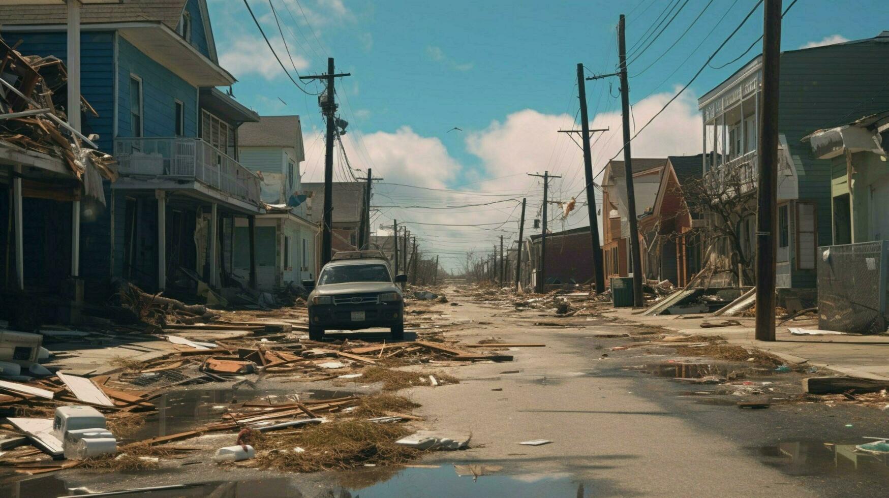 flying debris and garbage in streets after hurricane photo