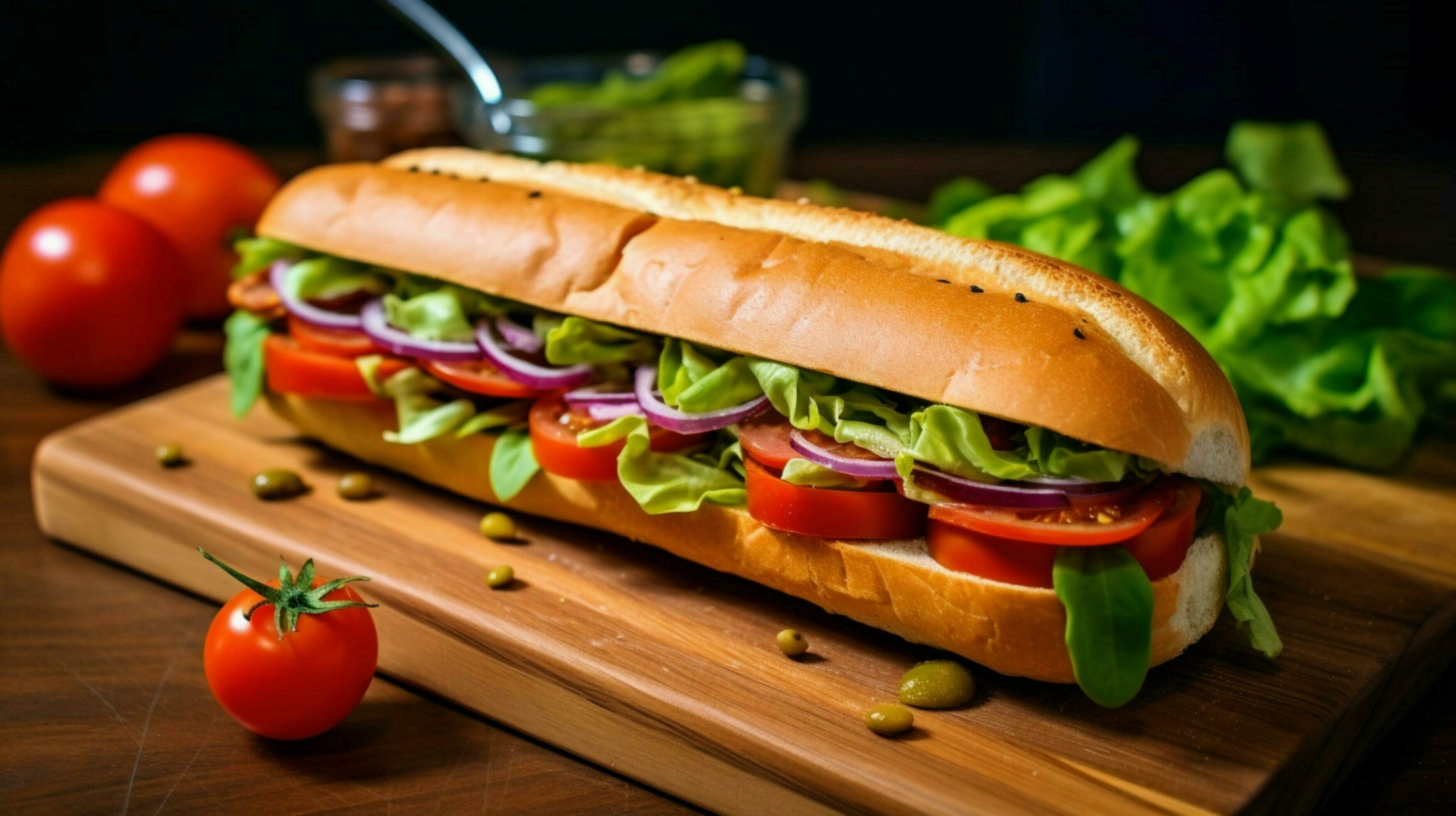 fresh vegan subway sandwich for a light and health 30653030 Stock Photo at Vecteezy