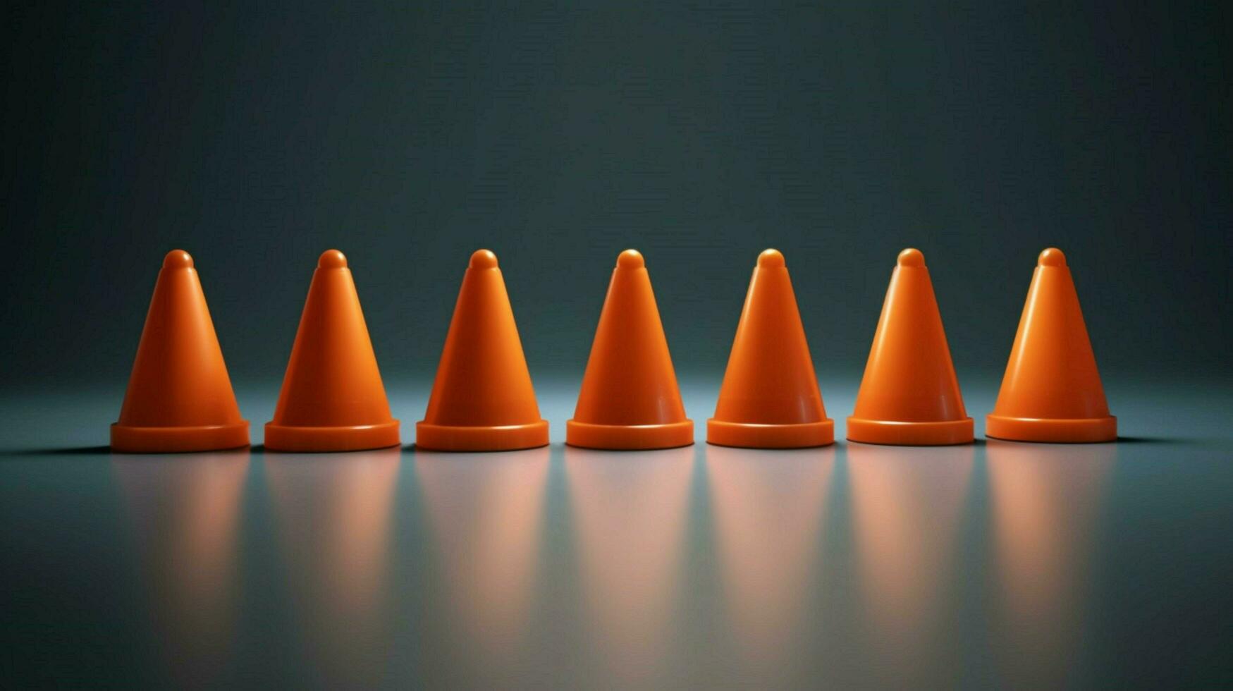 five traffic cones in a row creating safe photo