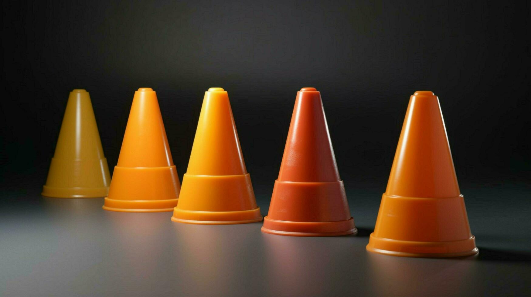 five traffic cones in a row creating safe photo