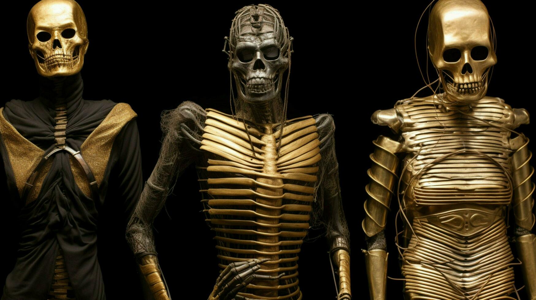 golden mummy in black with golden costumes photo