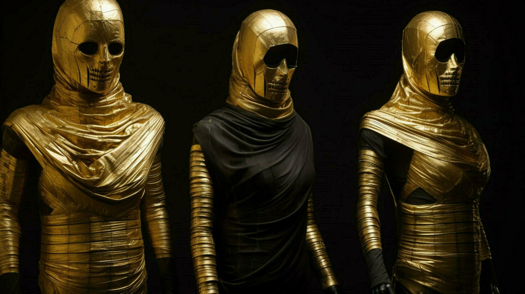 golden mummy in black with golden costumes photo